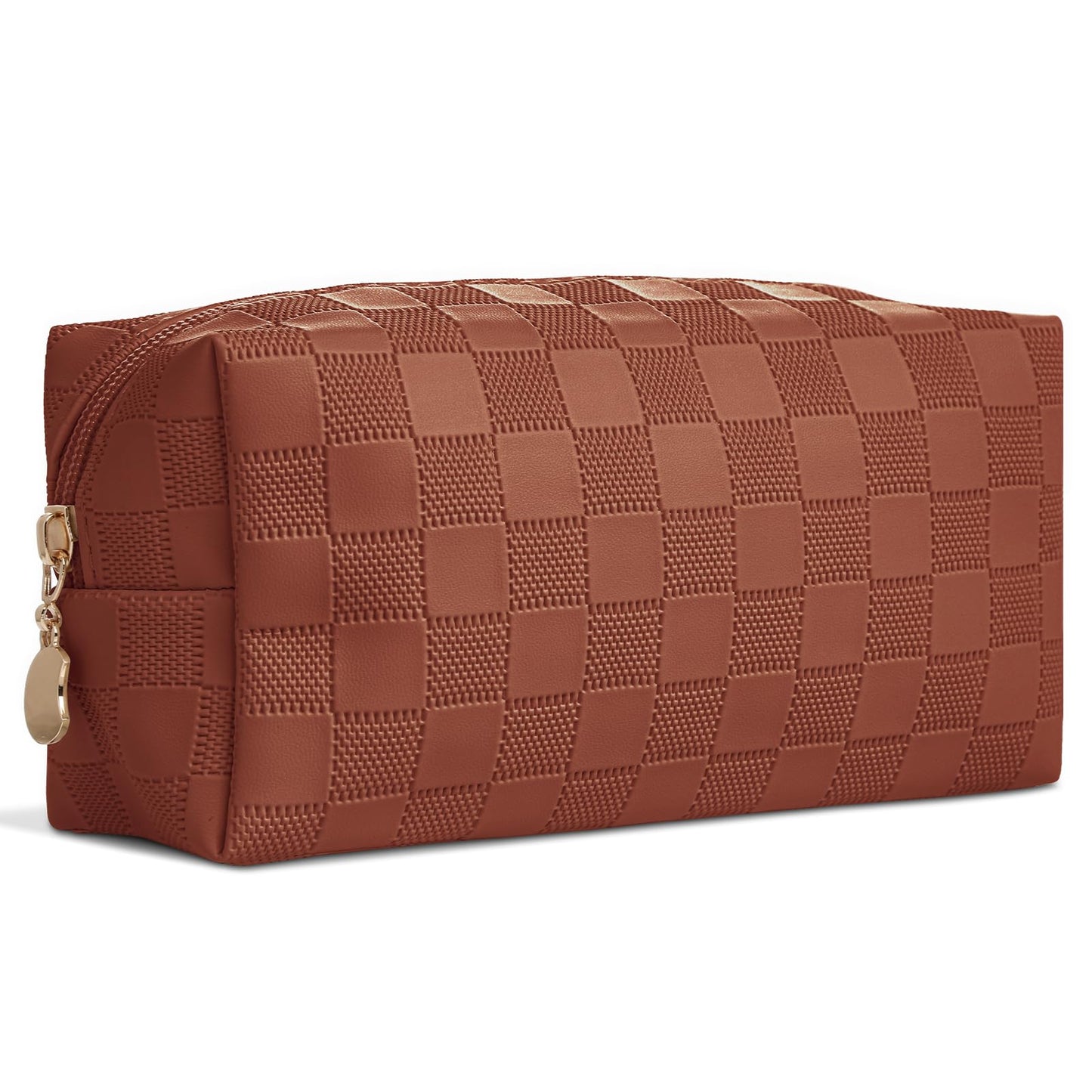 MXXUUOOM Checkered Makeup Bag, PU Leather Cosmetic Pouch