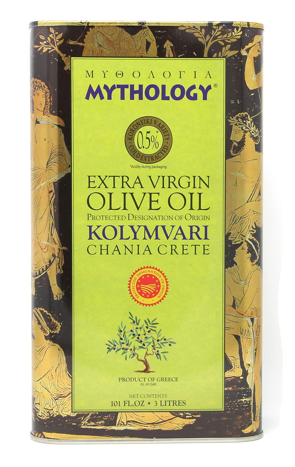 Mythology Greek Olive Oil – First Cold Pressed EVOO, PDO Kolymvari, Crete (3L Tin)