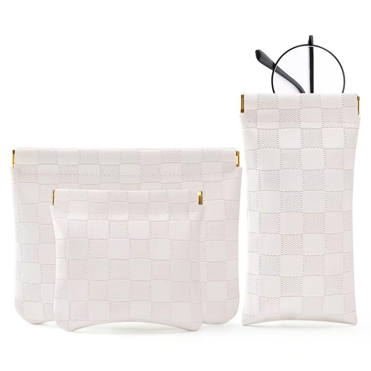 MZLUWM 3PCS Small Makeup Bag for Purse，Waterproof Leather Portable Mini Makeup Bag,Snap Closure Organizer Pouch for Coin Cards Jewelry Lipstick Cosmetic Accessories，Small Travel Kit Storage Pouch
