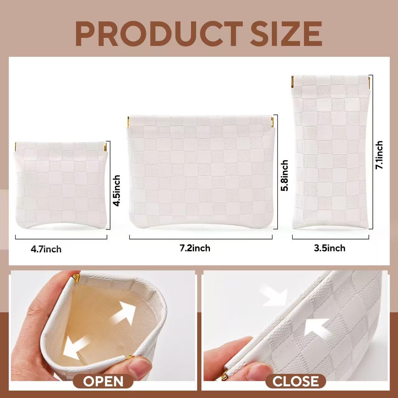 MZLUWM 3PCS Small Makeup Bag for Purse，Waterproof Leather Portable Mini Makeup Bag,Snap Closure Organizer Pouch for Coin Cards Jewelry Lipstick Cosmetic Accessories，Small Travel Kit Storage Pouch
