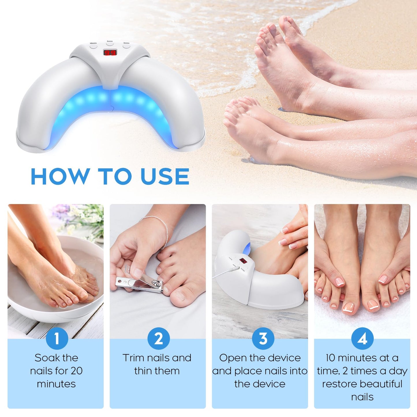 Nail Care Light for Dull, Thick Fingernails & Toenails, Plug-in White