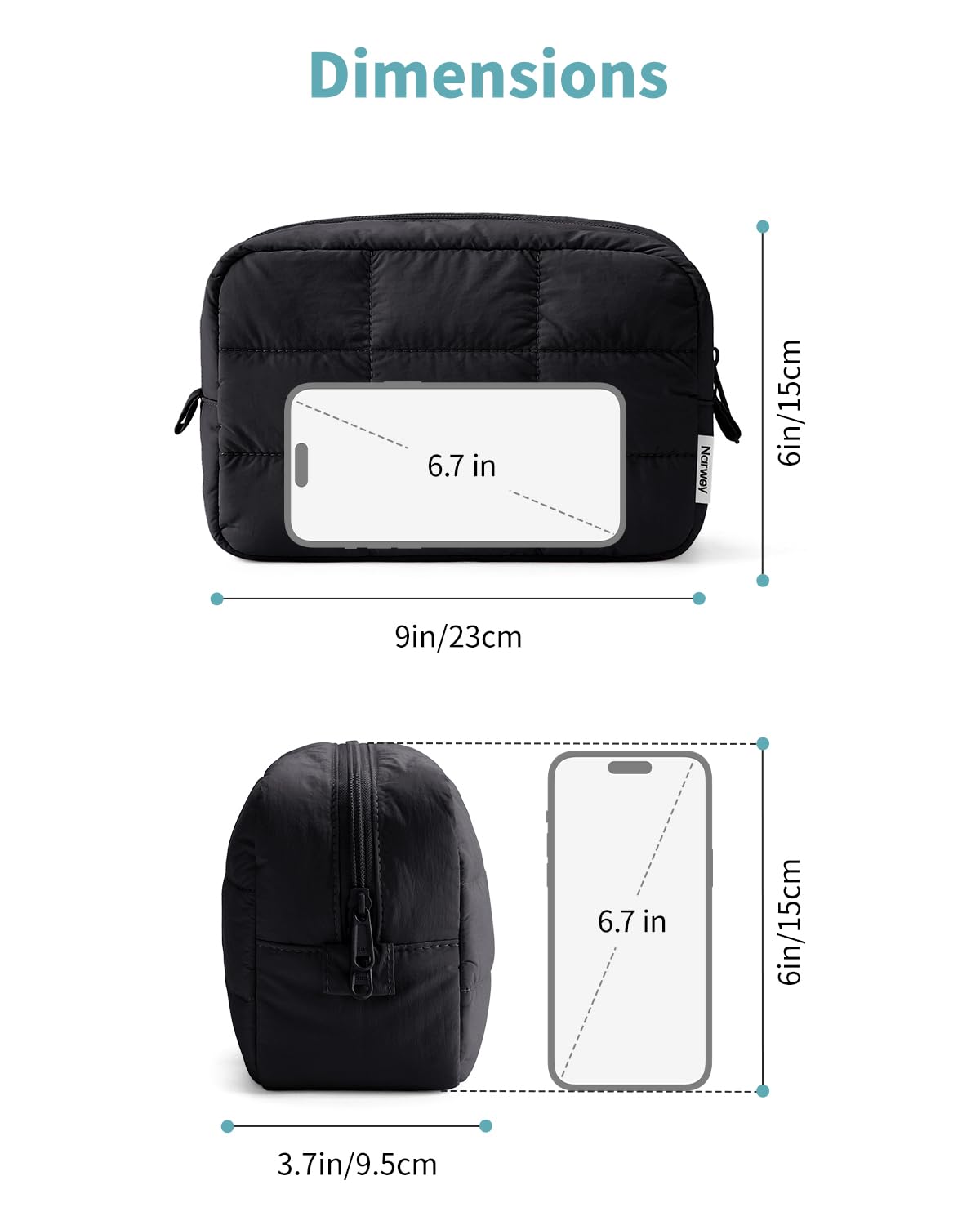 Narwey Puffy Makeup Bag Travel Toiletry Bag, Quilted Cosmetic Bag for Women