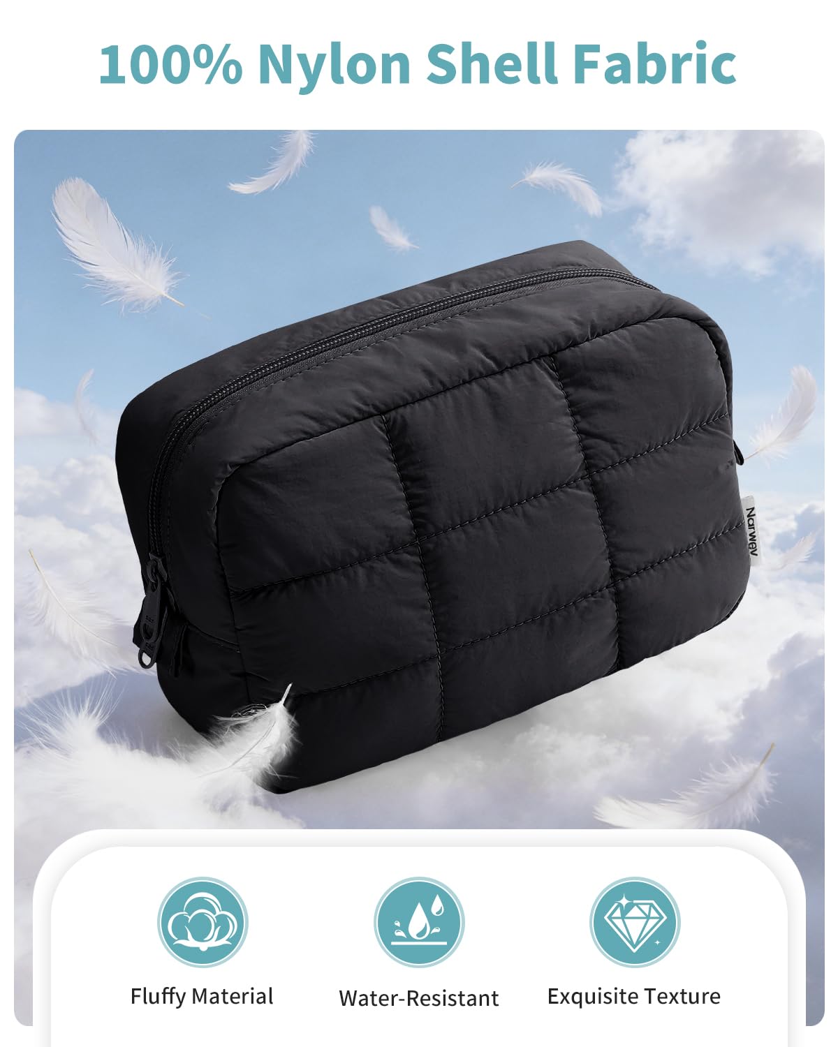 Narwey Puffy Makeup Bag Travel Toiletry Bag, Quilted Cosmetic Bag for Women