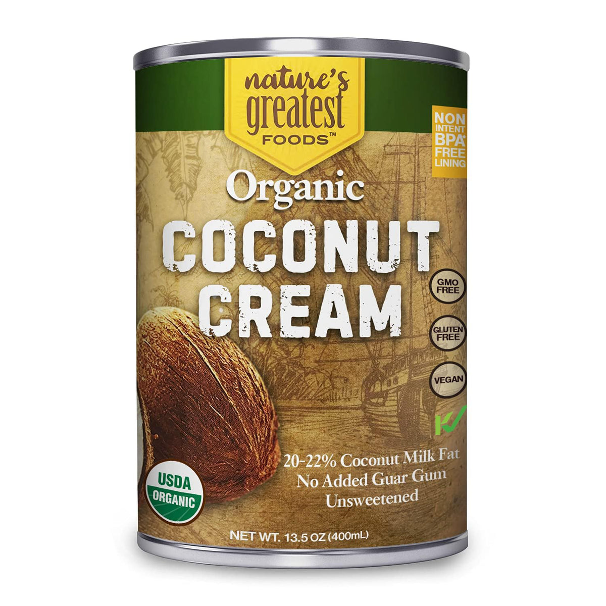 Organic Coconut Cream – No Guar Gum, Unsweetened, 20–22% Fat, 13.5 oz (12-Pack) | Nature’s Greatest Foods