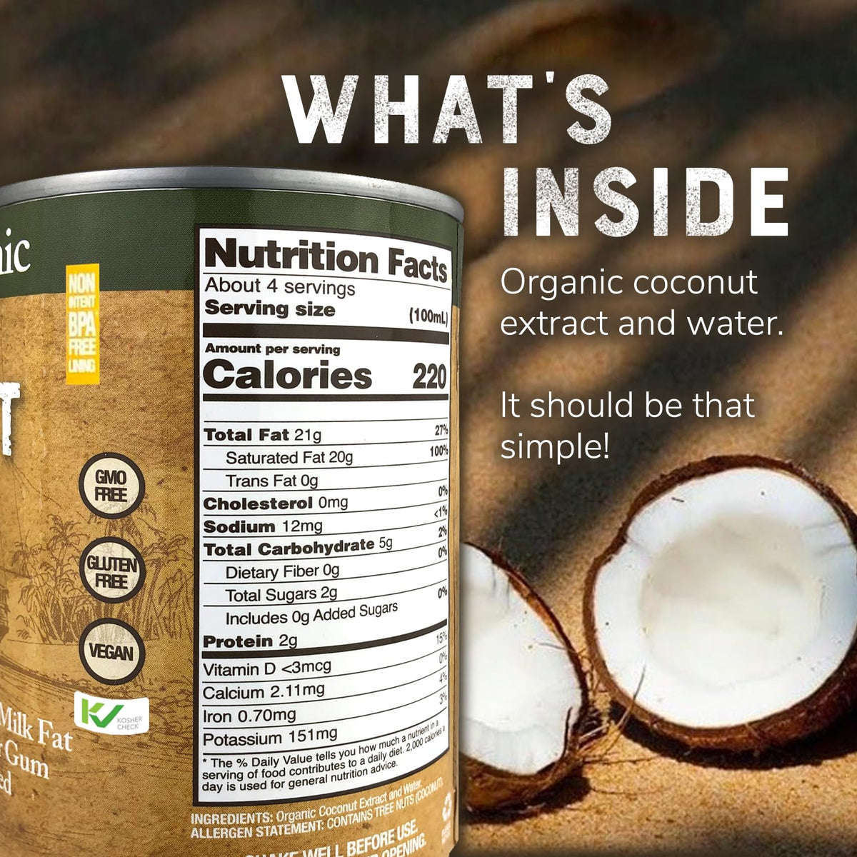 Organic Coconut Cream – No Guar Gum, Unsweetened, 20–22% Fat, 13.5 oz (12-Pack) | Nature’s Greatest Foods