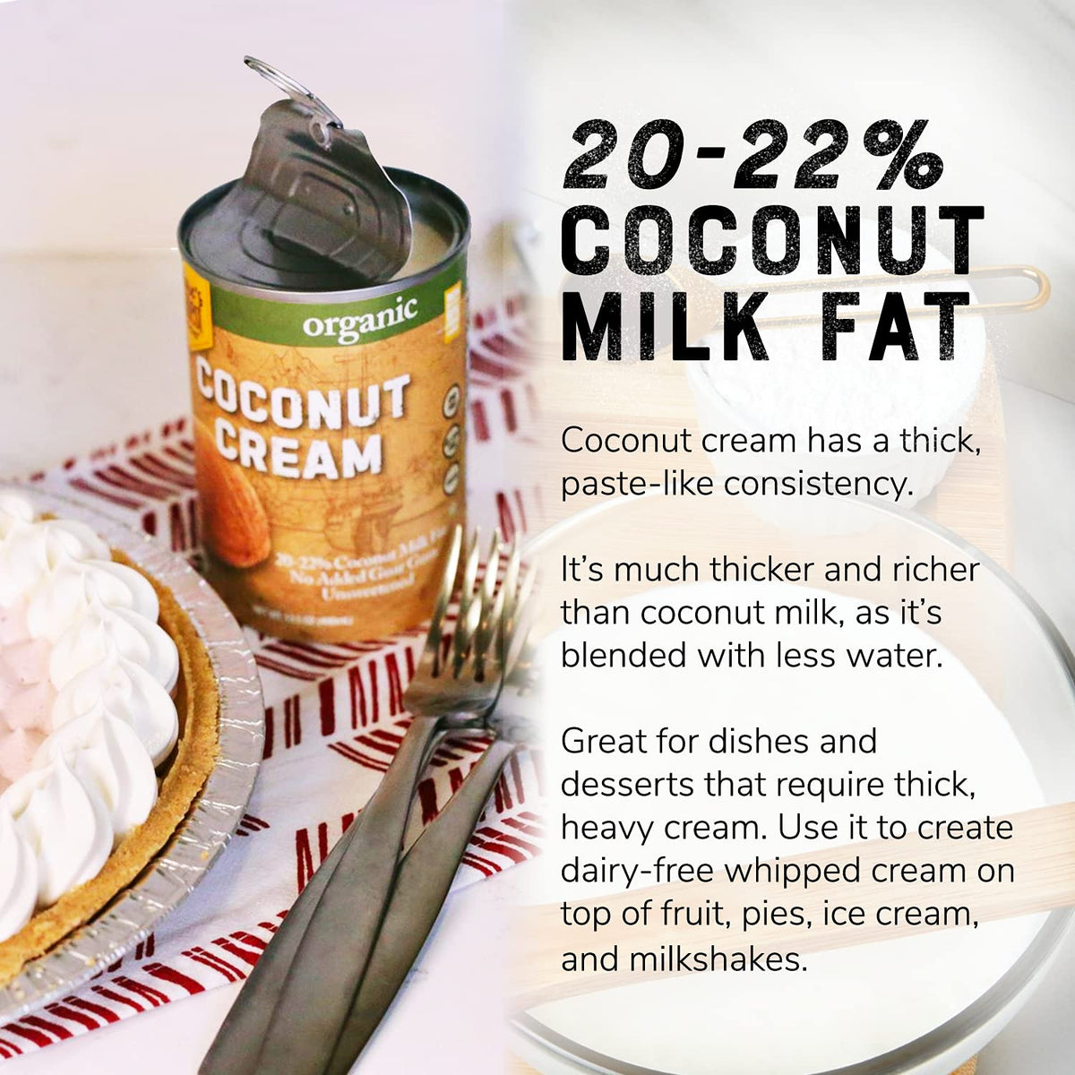 Organic Coconut Cream – No Guar Gum, Unsweetened, 20–22% Fat, 13.5 oz (12-Pack) | Nature’s Greatest Foods