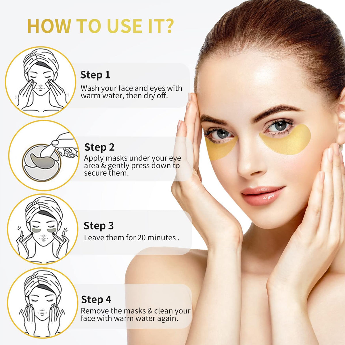 NAZANO 24K Gold Under Eye Patches - 60 Pack Eye Masks