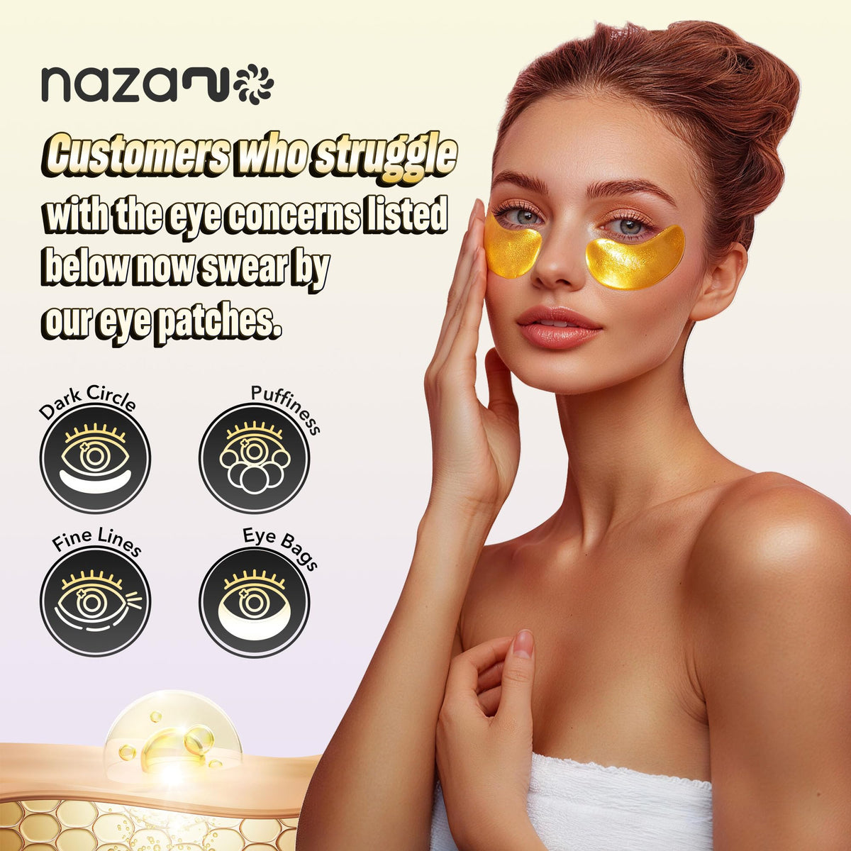 NAZANO 24K Gold Under Eye Patches - 60 Pack Eye Masks
