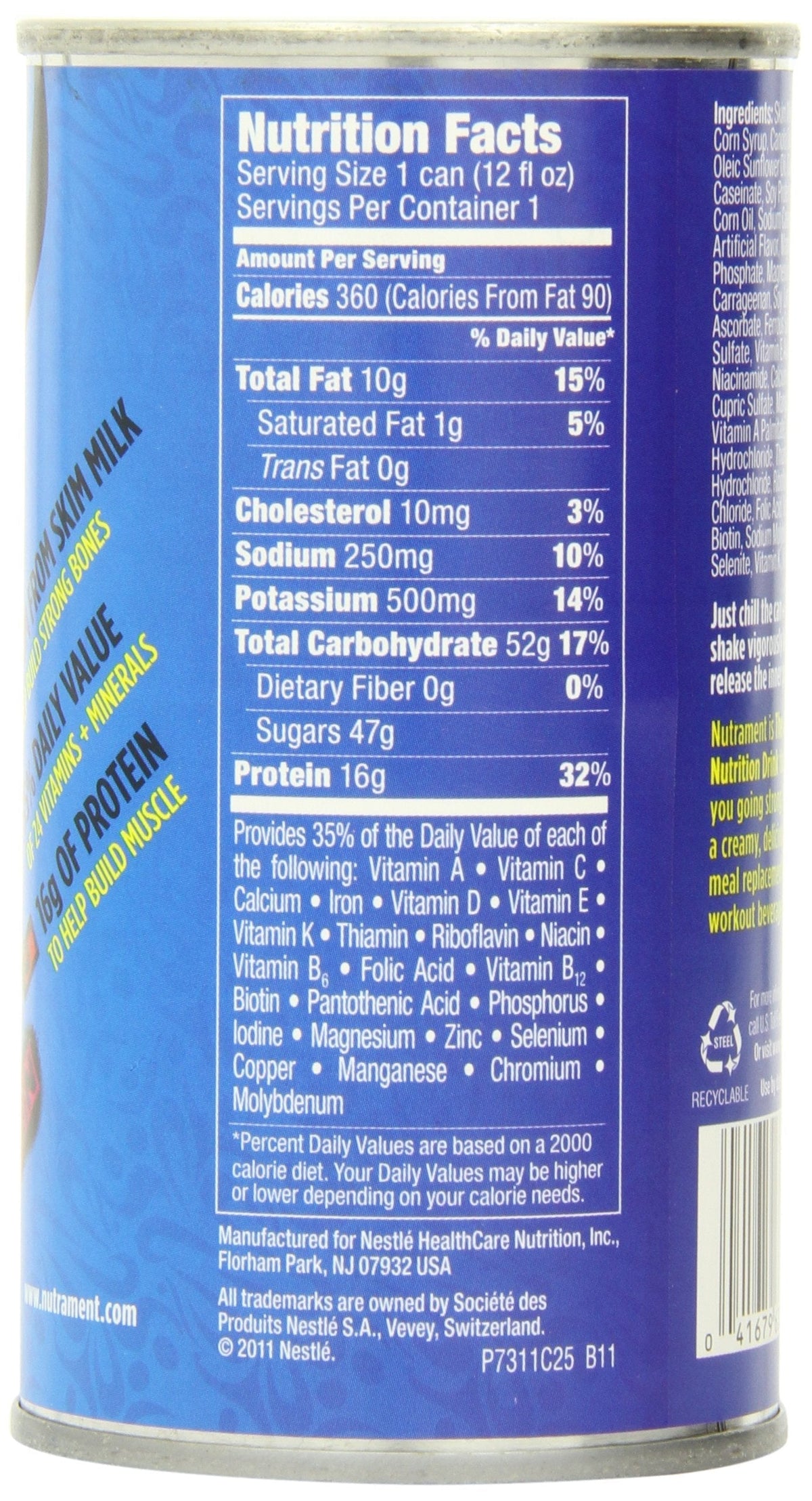 Nestle Nutrament Vanilla Energy & Fitness Drink – 360 Cal, 16g Protein (12 x 12oz cans)