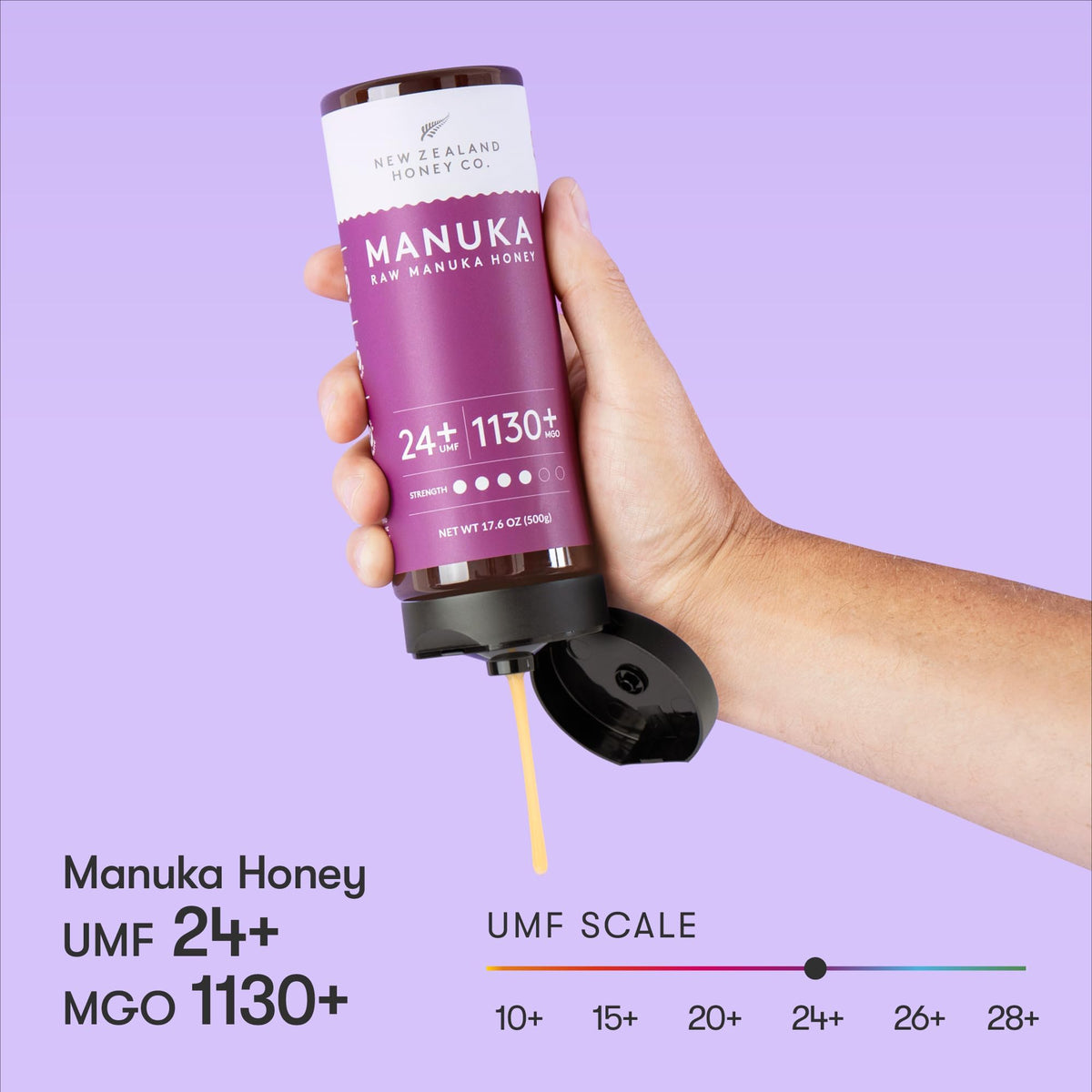 New Zealand Honey Co. Pure Manuka Honey UMF 24+ – 17.6oz / 500g Raw Honey