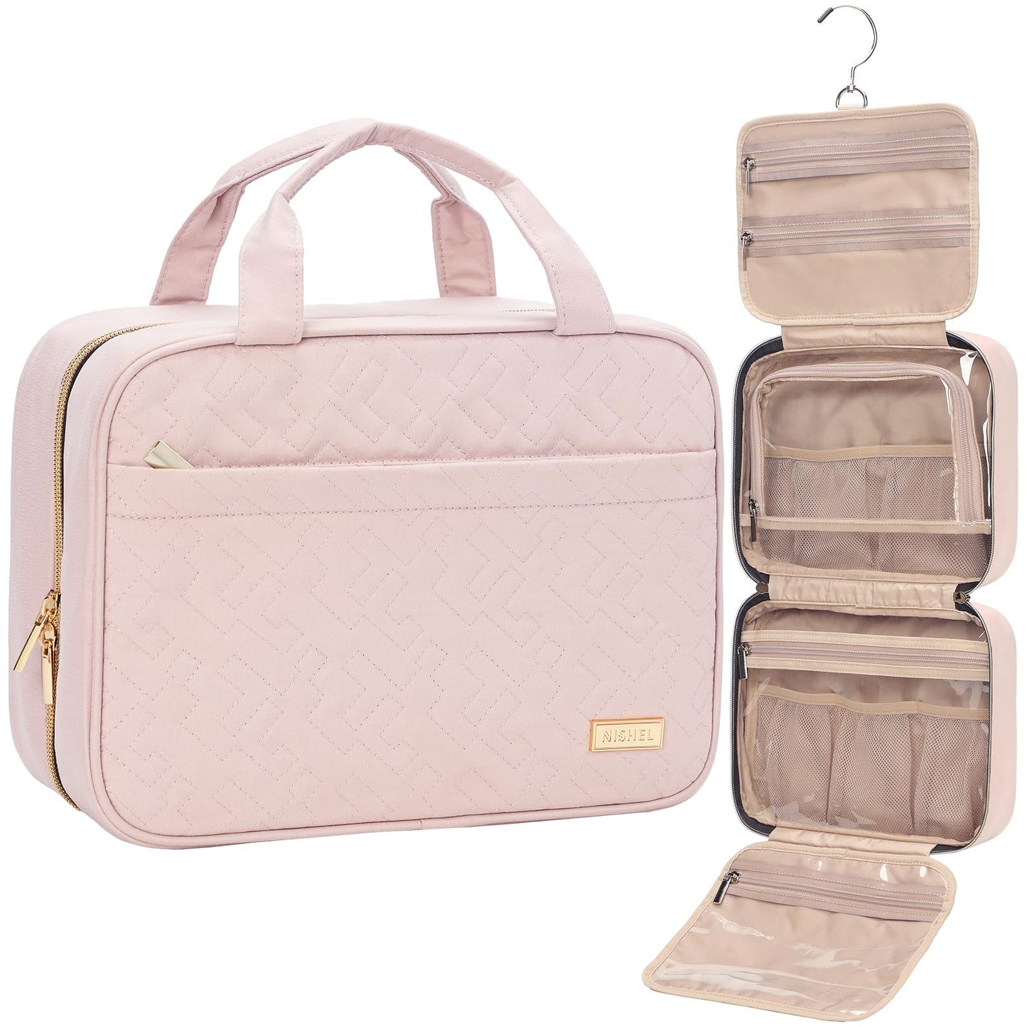 NISHEL Travel Toiletry Bag for women, Portable Hanging makeup Organizer