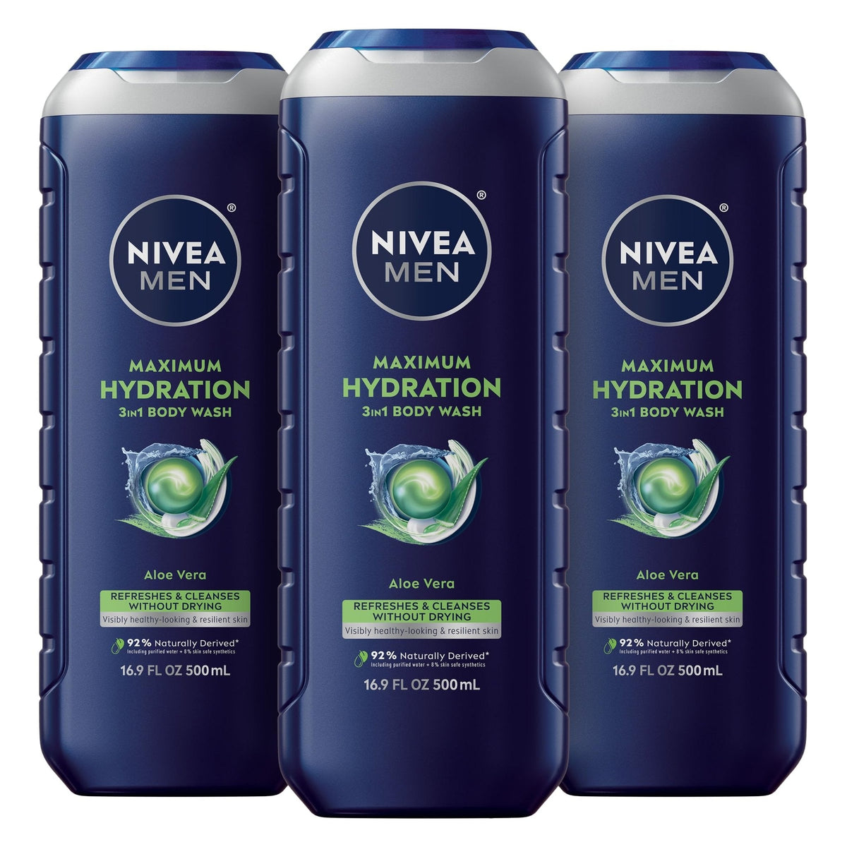 NIVEA MEN Maximum Hydration 3-in-1 Body Wash, Multipack, 3 x 16.9 FL OZ