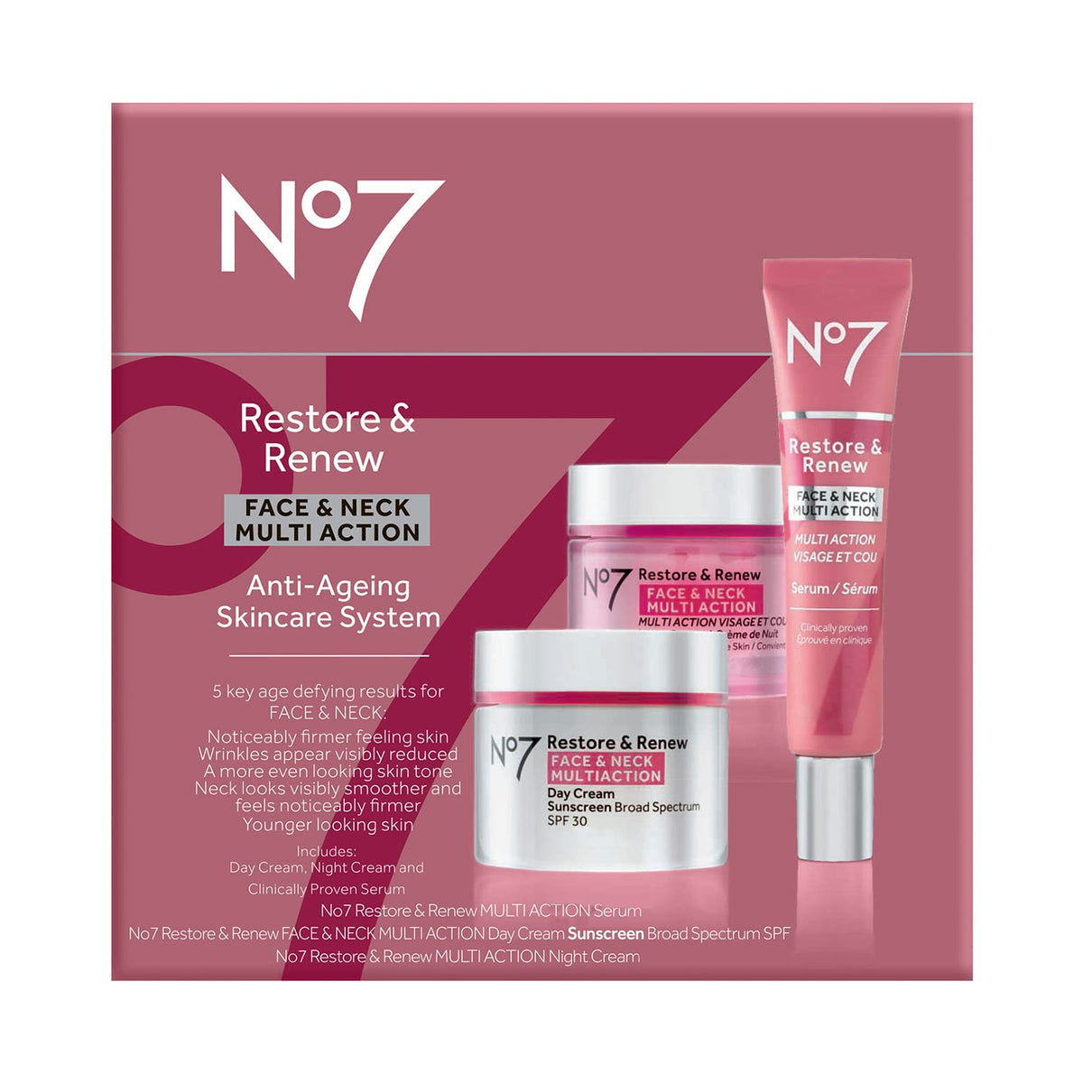 No7 Restore & Renew Face & Neck Sculpting Skincare System, 3-Piece Kit