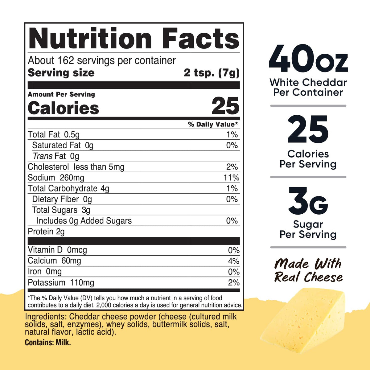 Nutricost Pantry White Cheddar Cheese Powder – 2.5 lb Bottle | Real Cheese Flavor for Cooking, Baking, Popcorn & More