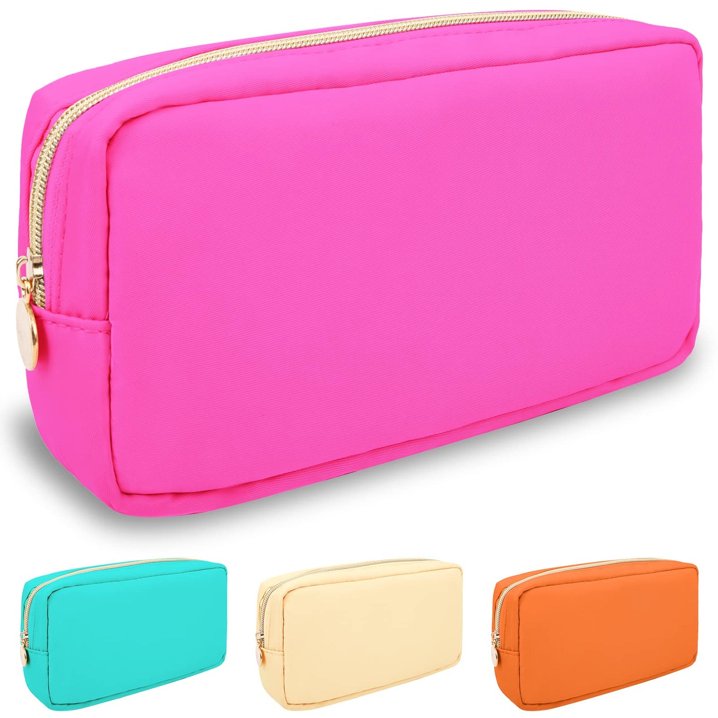 Nylon Small Makeup Bag for Purse, Cute Preppy Makeup Bag Cosmetic Zipper Pouch Purse, Waterproof Portable Travel Toiletry Bag Clutch Makeup Brush Bag Organizer Storage for Women Men Girls(Hot Pink)