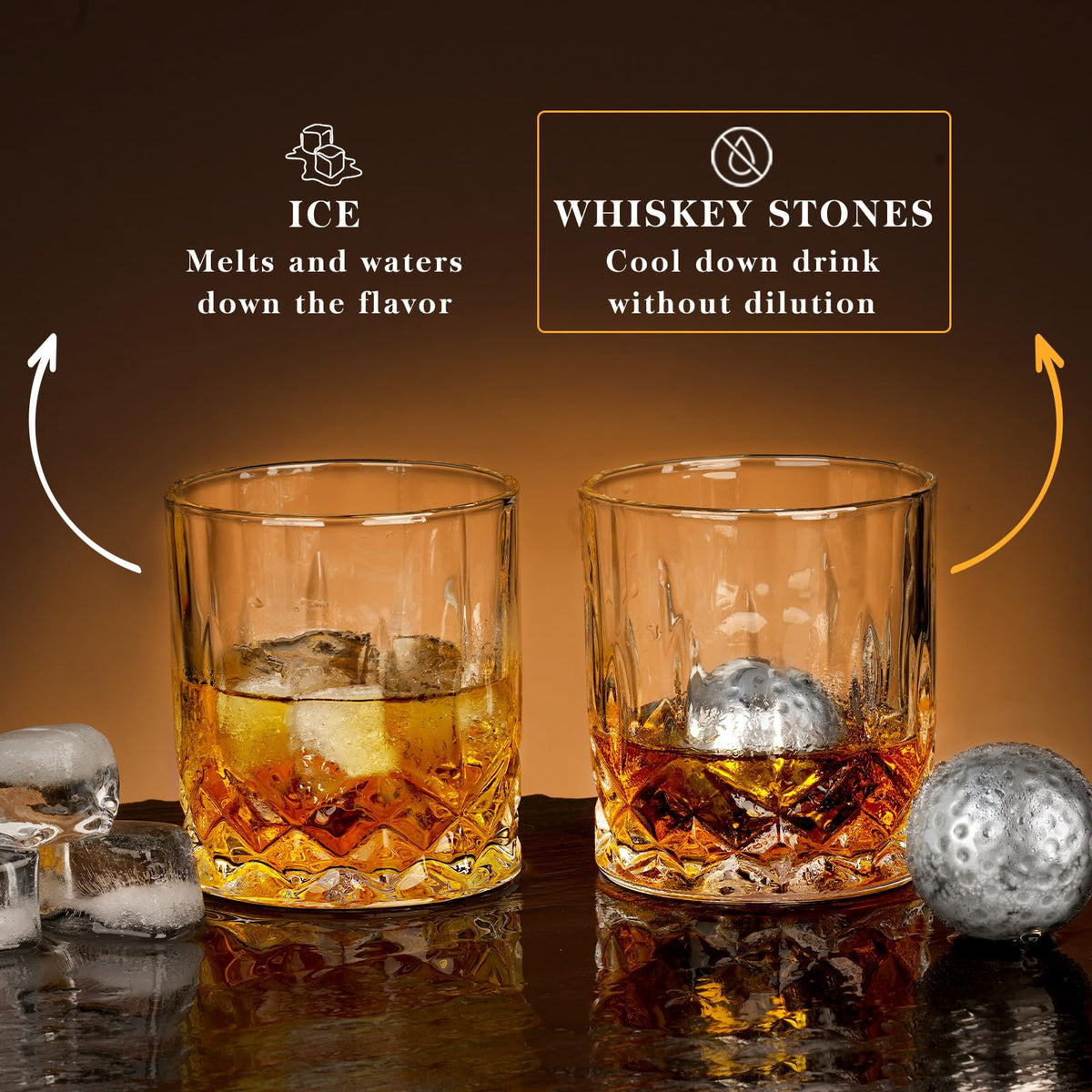 Oaksea Golf Ball Whiskey Stones Gift Set for Men – Engraved Box & Cocktail Cards