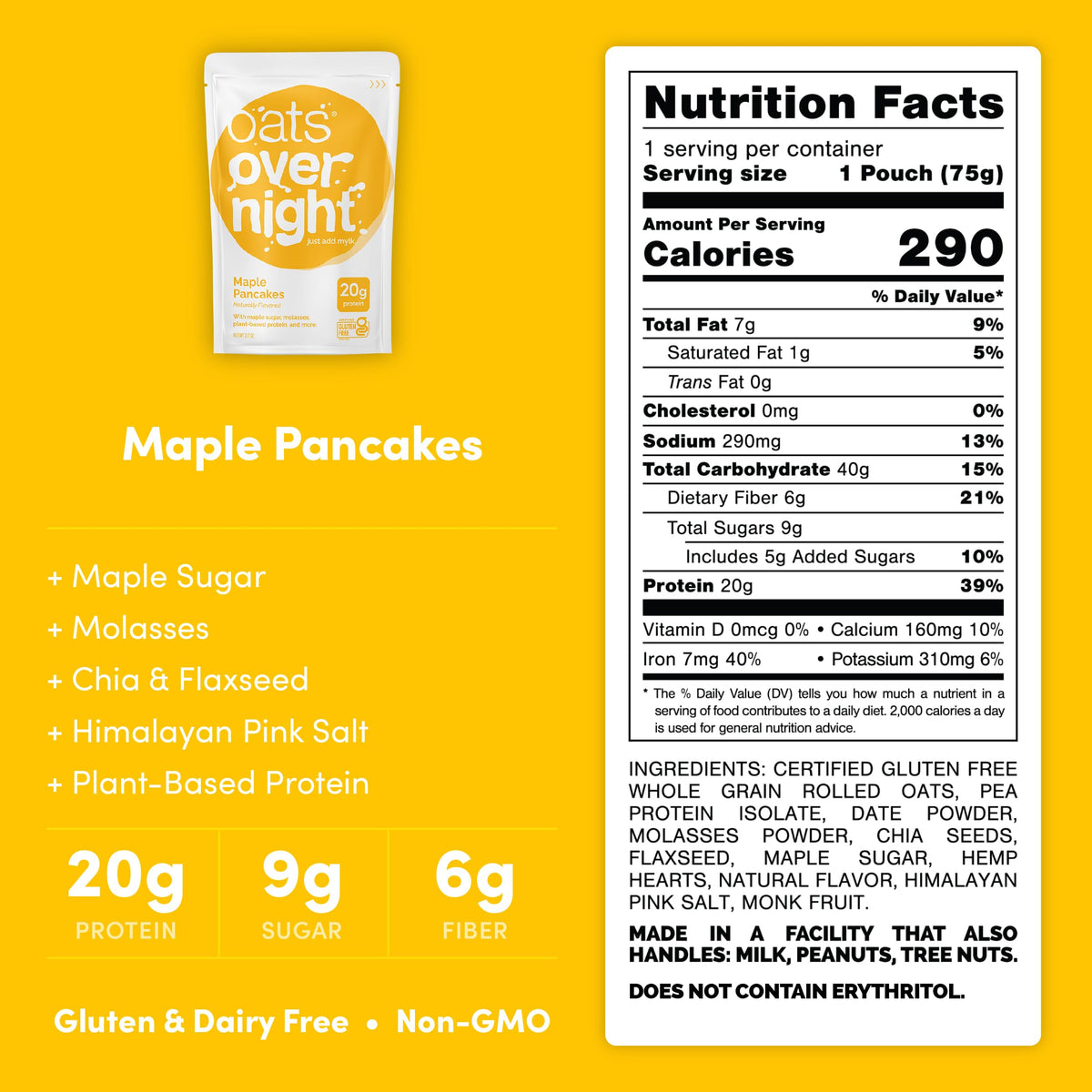 Oats Overnight Maple Pancakes (16 Pack) – Dairy Free, High Protein, Low Sugar