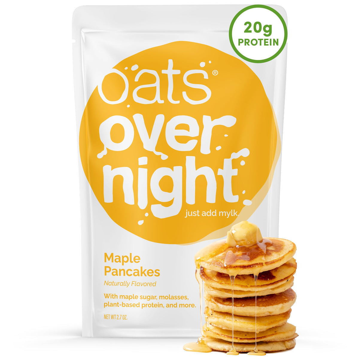 Oats Overnight Maple Pancakes – Vegan 20g Protein, High Fiber Breakfast Shake (Gluten Free, Non-GMO) – 8 Pack