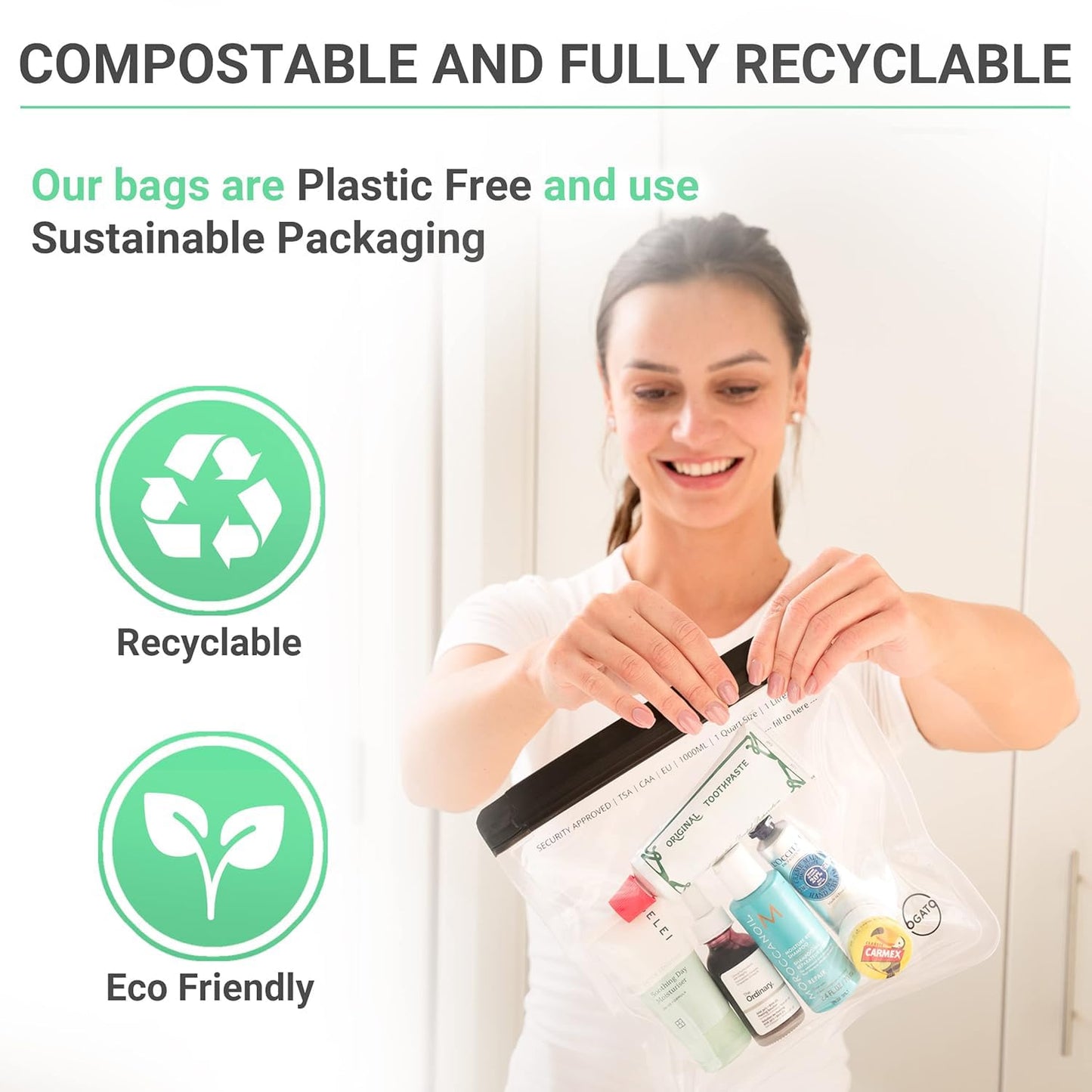 Ogato Clear Toiletry Bag, TSA Approved, 3-1-1 Compliant, Quart Size, 3-Pack