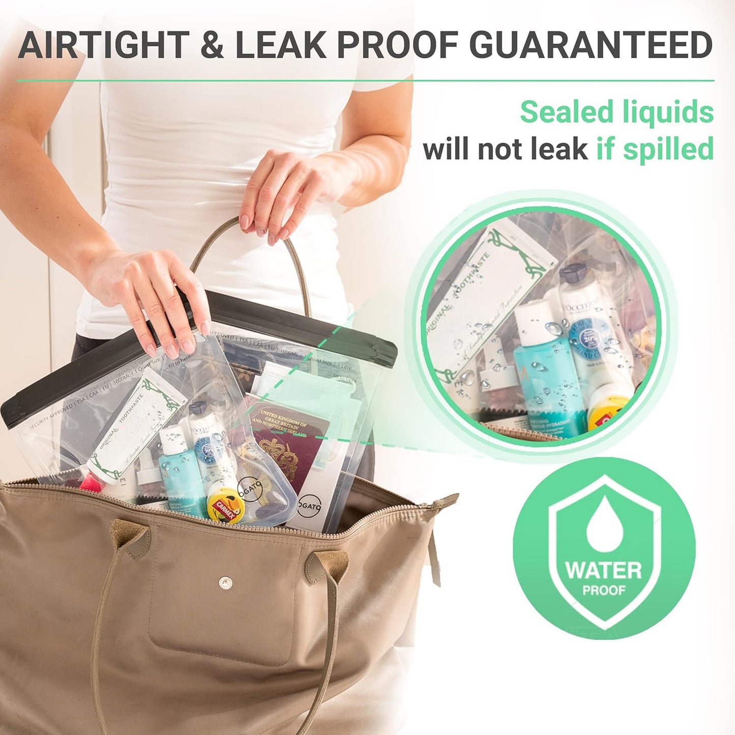 Ogato Clear Toiletry Bag, TSA Approved, 3-1-1 Compliant, Quart Size, 3-Pack