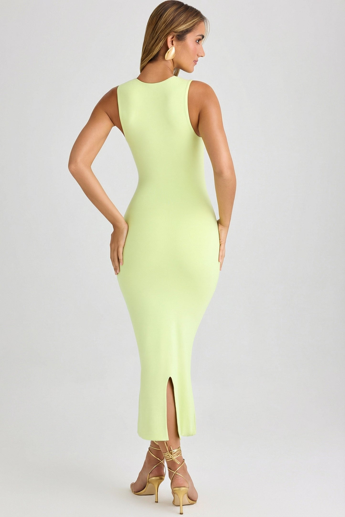 Modal Square-Neck Bodycon Midi Dress in Matcha Green
