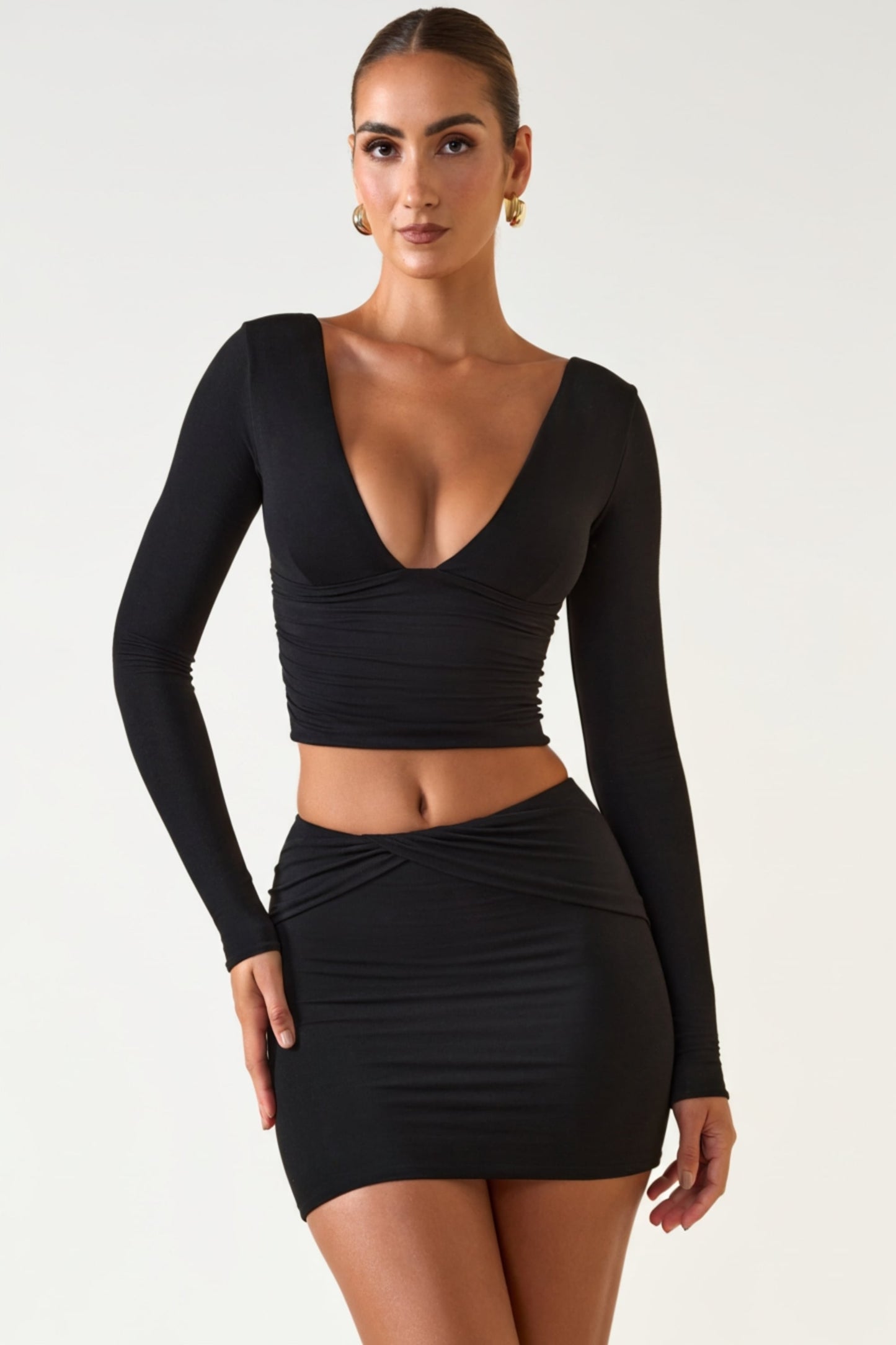 Modal Twist-Front Mid-Rise Mini Skirt in Black