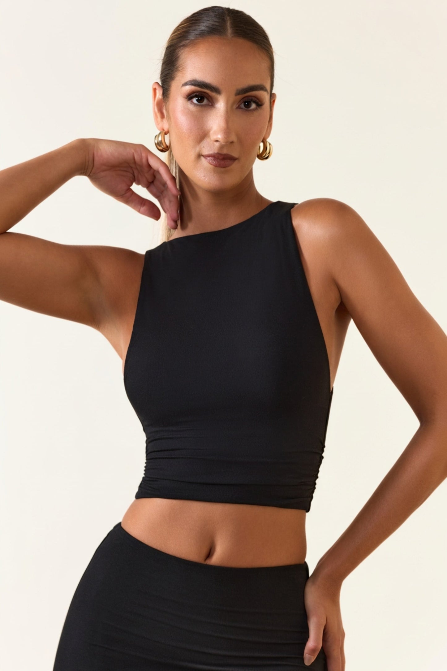 Modal Boat-Neck Tank Top in Black