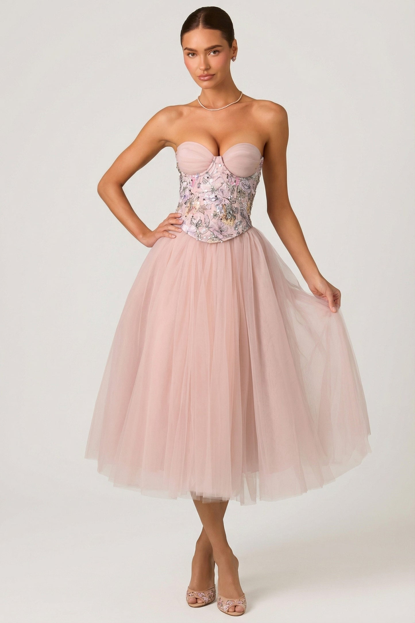 Tulle Corset Midaxi Dress in Dusty Rose