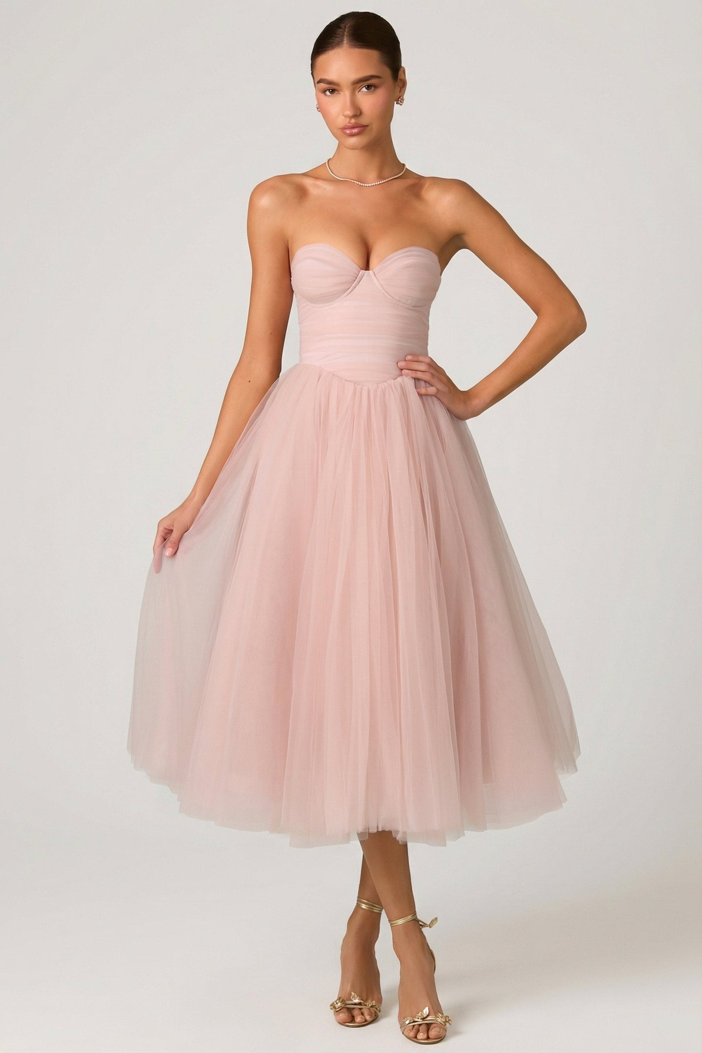 Tulle Corset Midaxi Dress in Dusty Rose