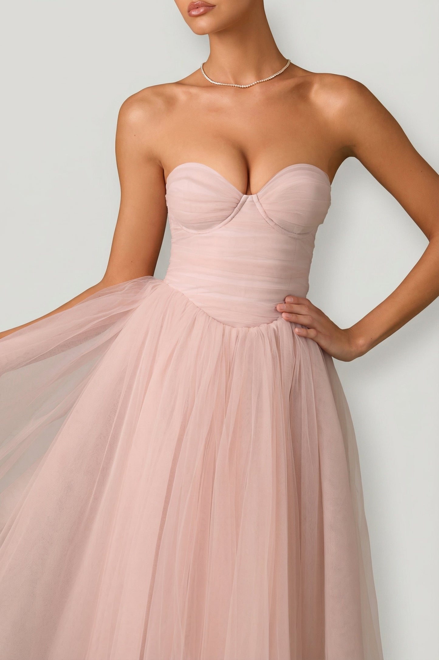 Tulle Corset Midaxi Dress in Dusty Rose