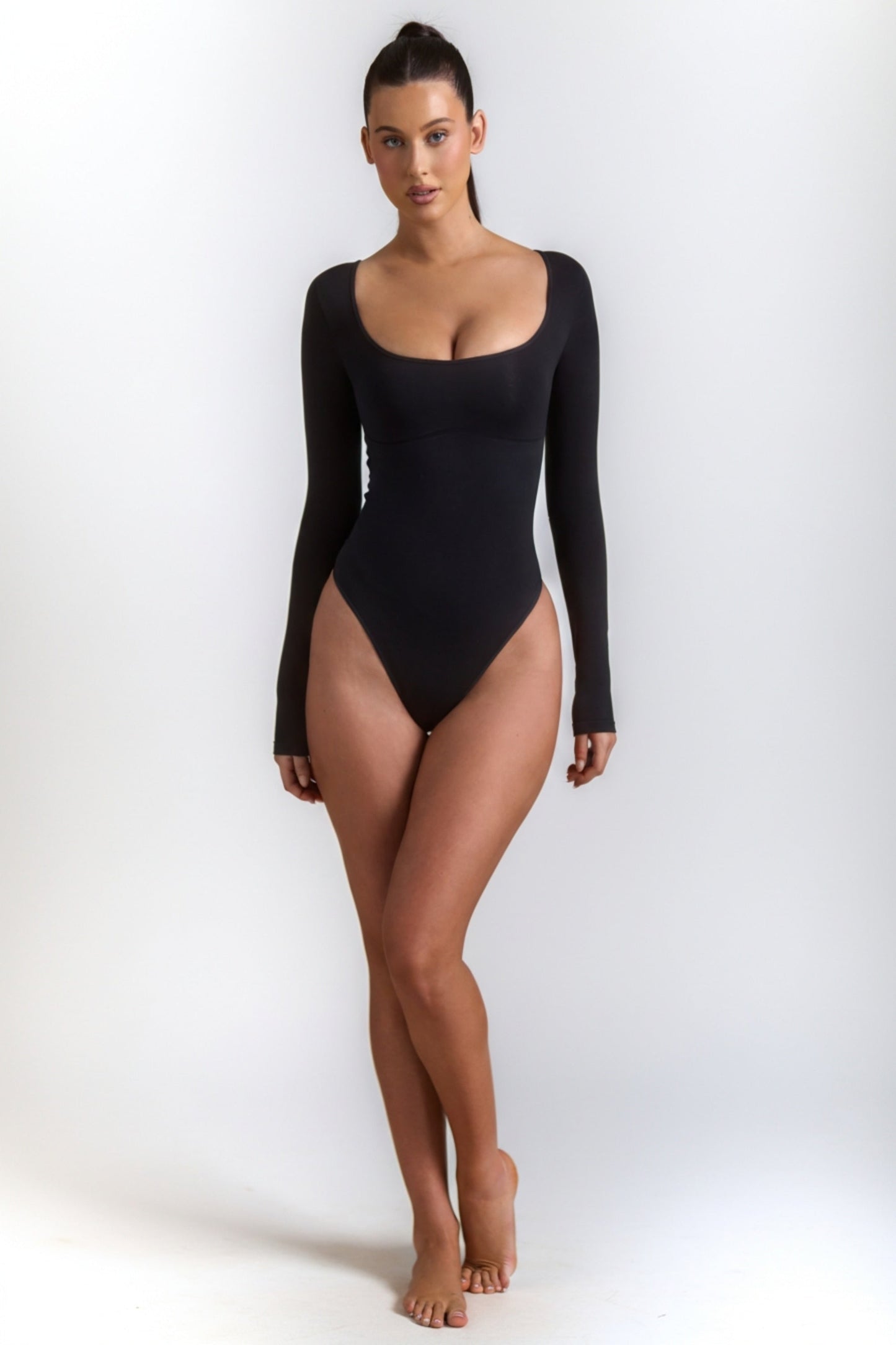 Seamless Long-Sleeve Bodysuit in Black