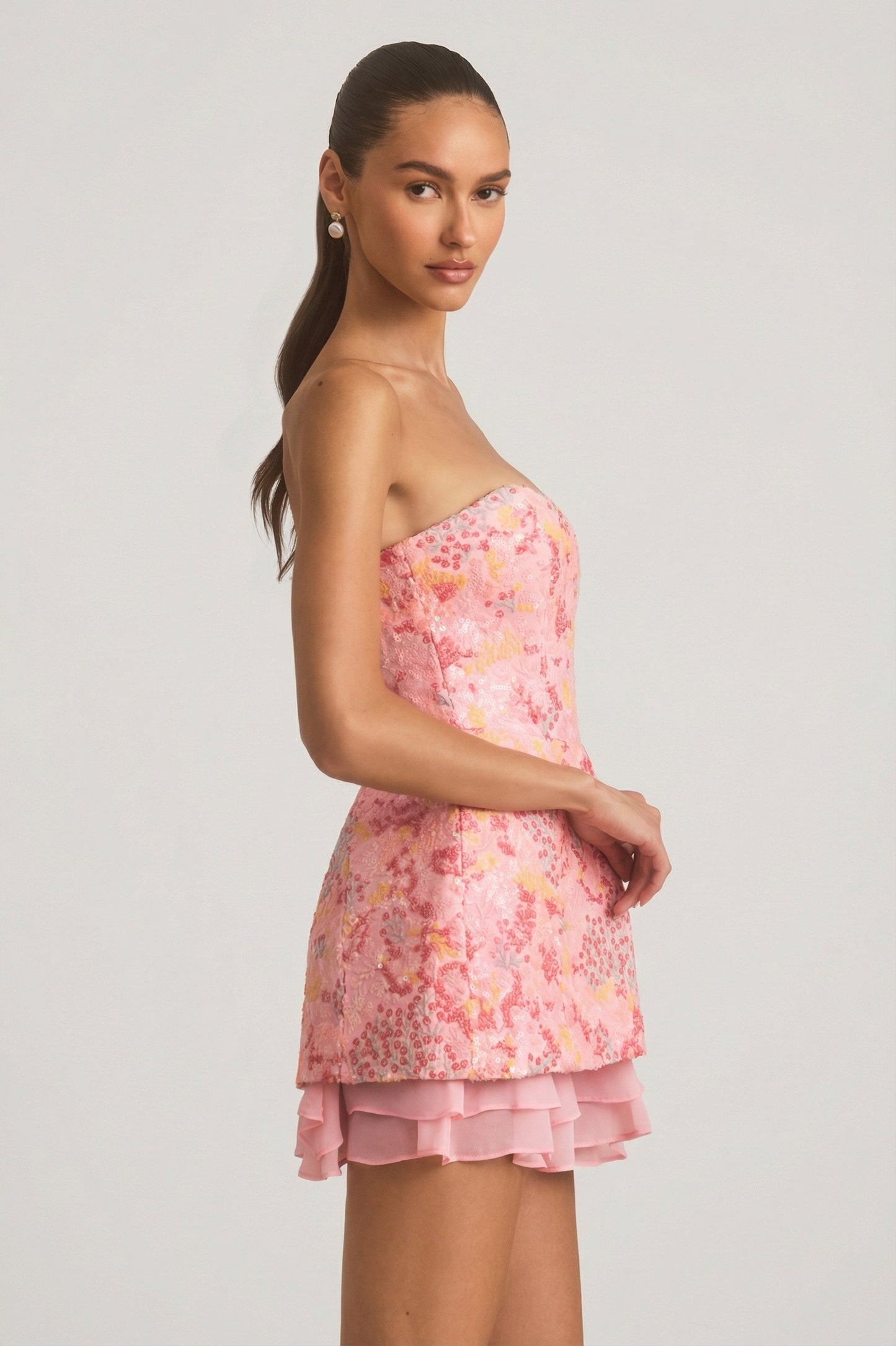 Embellished Strapless Corset Mini Dress in Pink