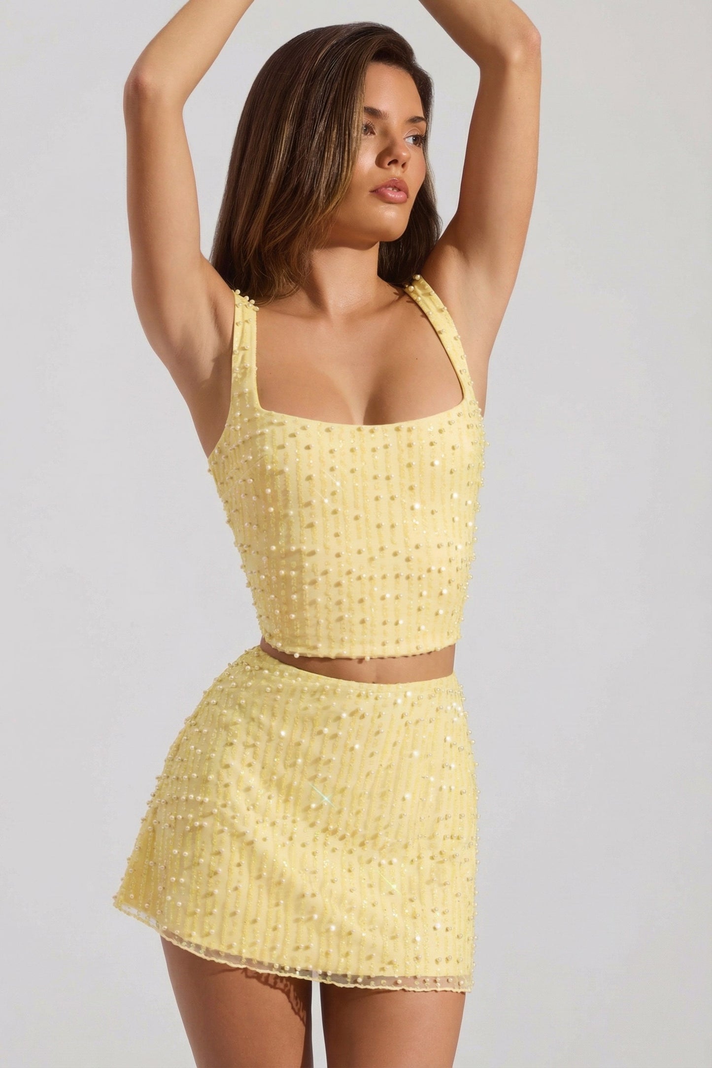 Embellished Low-Rise Mini Skirt in Yellow