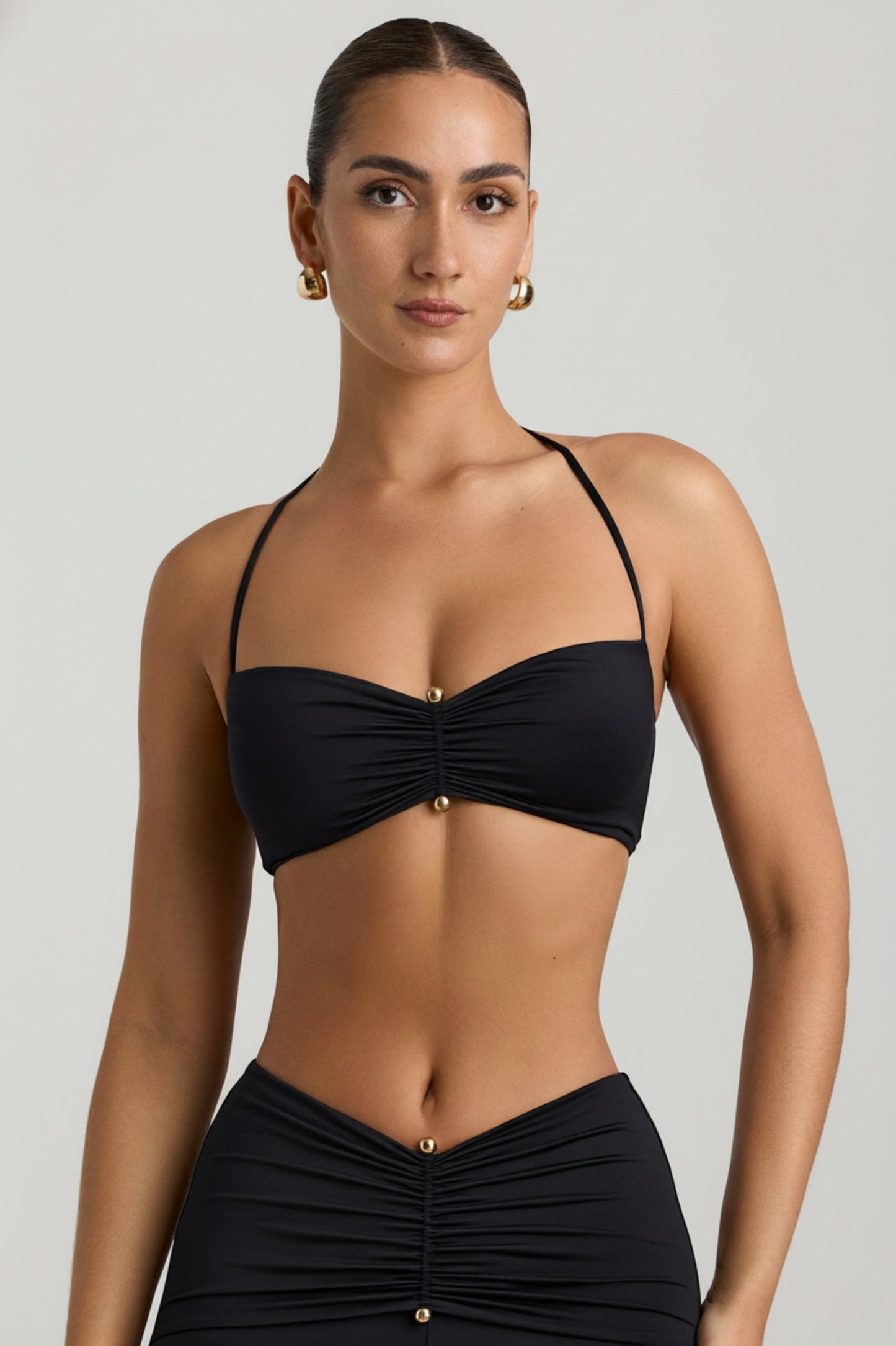 Slinky Jersey Hardware Detail Halterneck Bralette in Black