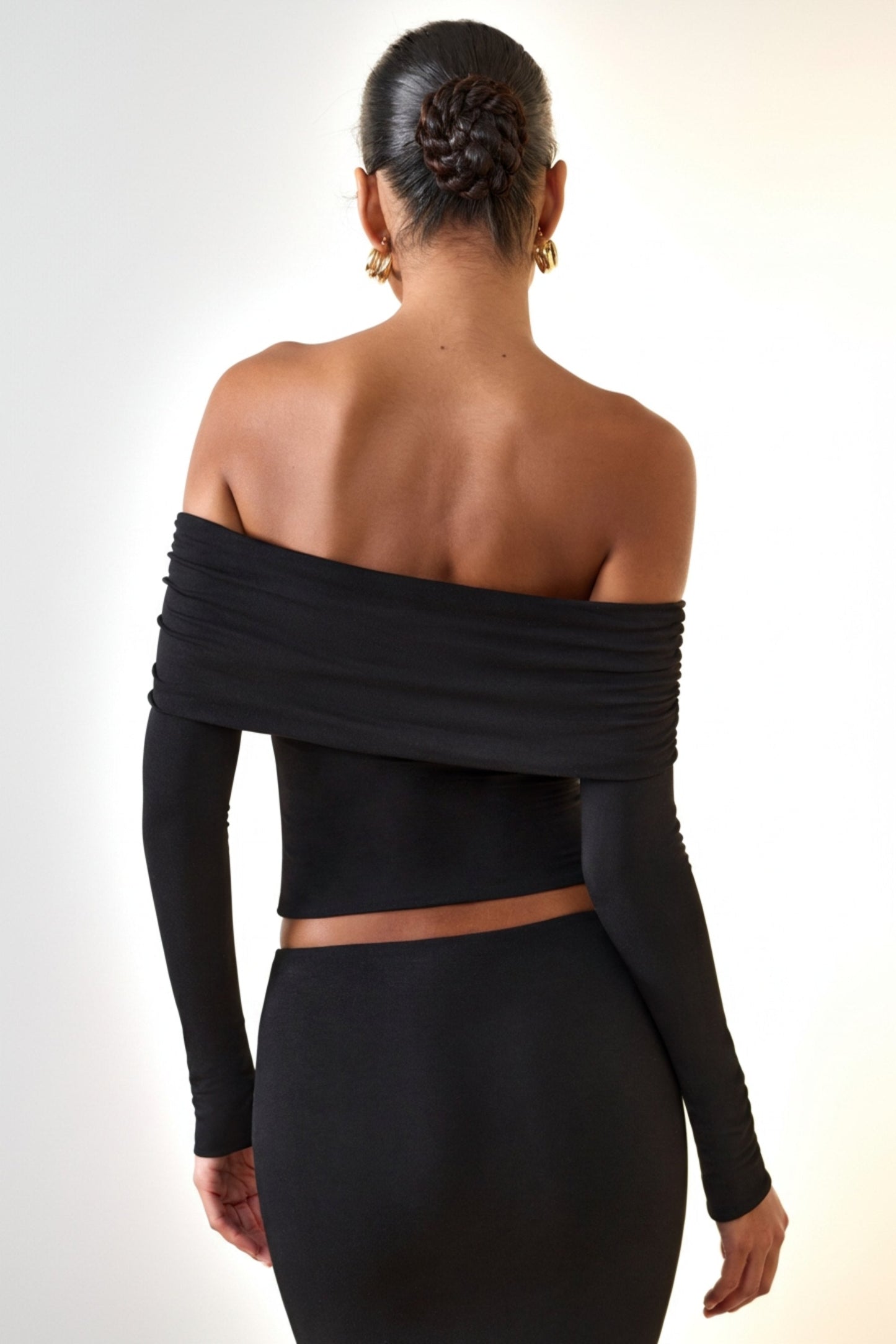 Modal Off-Shoulder Long-Sleeve Top in Black