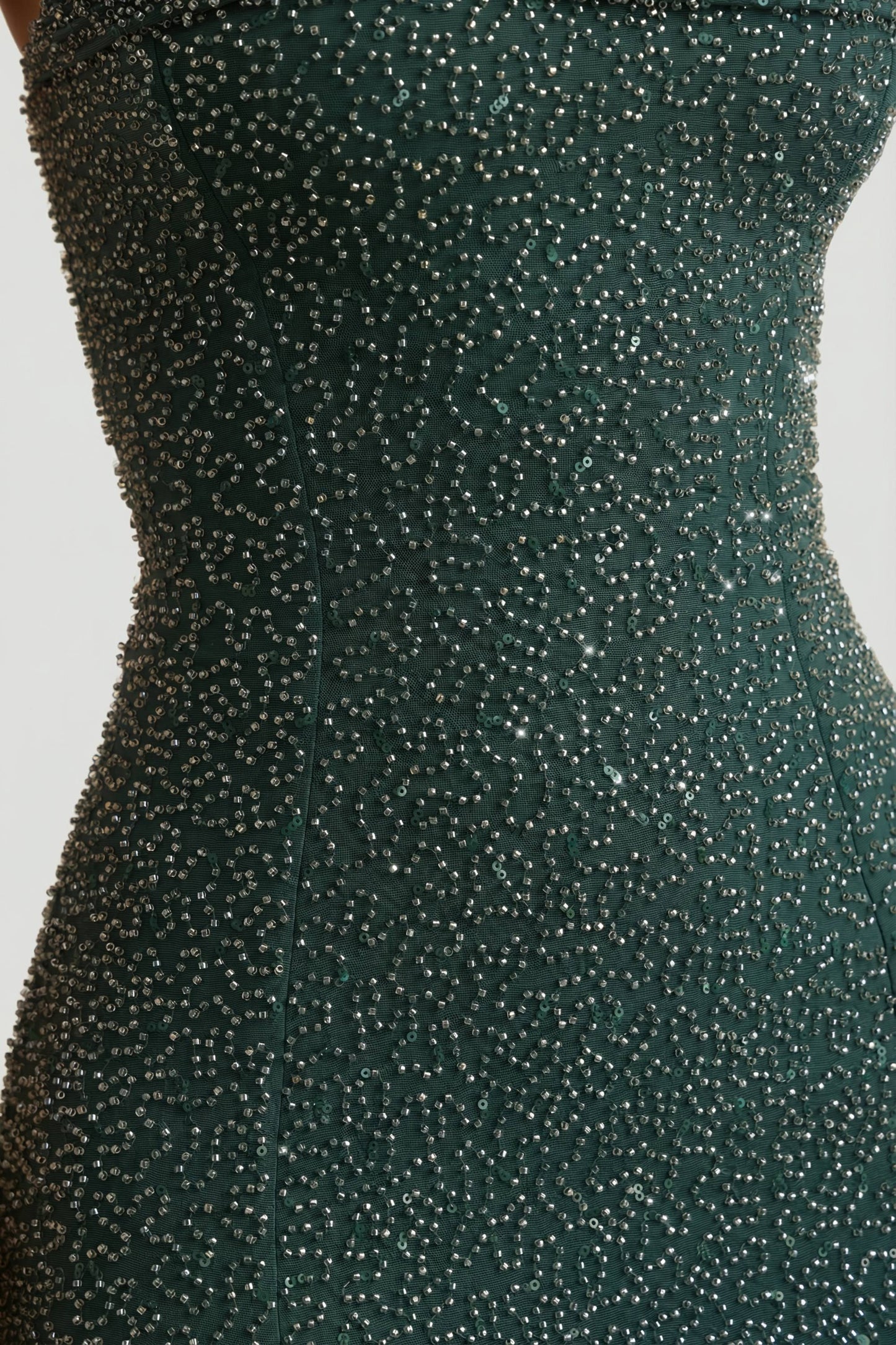 Embellished Strapless Cowl-Neck Maxi Dress in Emerald Green