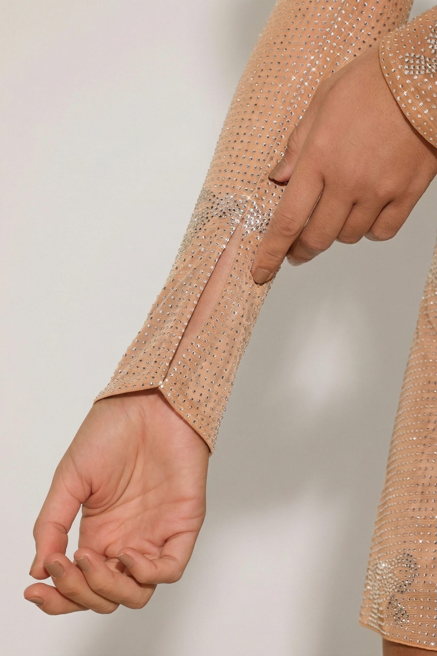 Embellished Mid-Rise A-Line Mini Skirt in Almond
