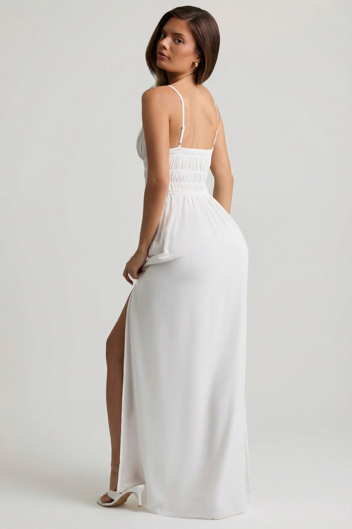 Shirred Camisole Maxi Dress in White