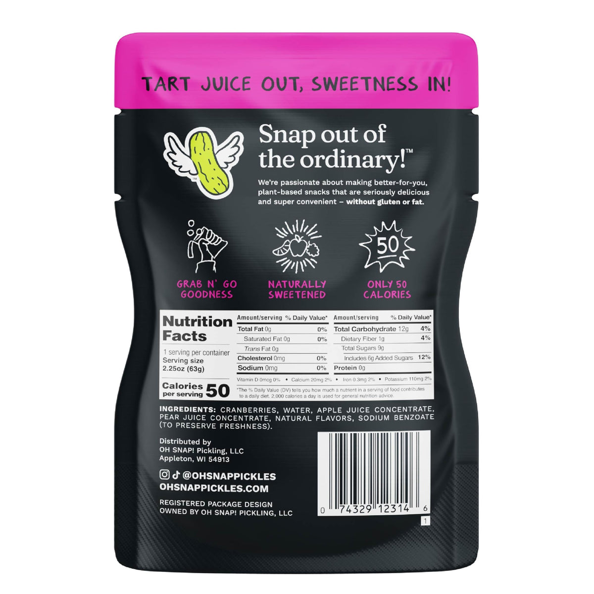 Oh Snap! Cranberry Sweeties (12 Pack) - Infused Cranberries with Fruit Juices - Ready-to-Eat, Gluten-Free Snack