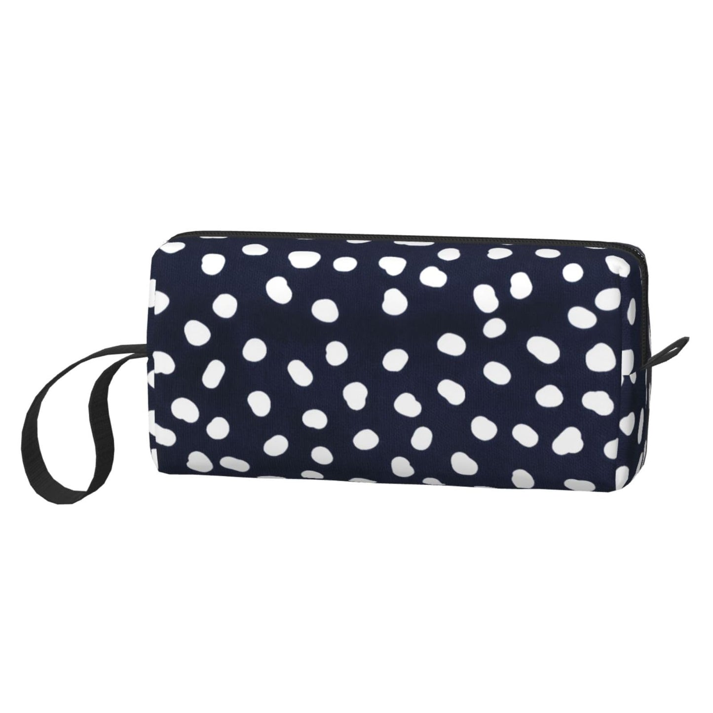 OLUSENMO White Doodle Polka Dot Makeup Bag for Women with Wrist Strap