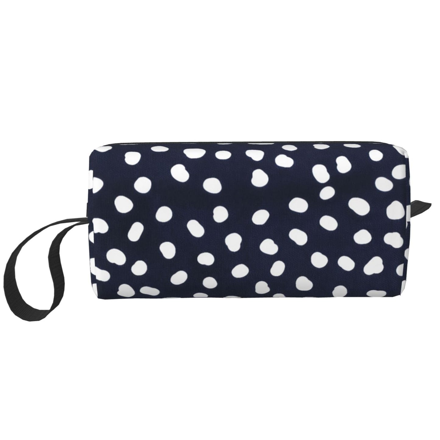 OLUSENMO White Doodle Polka Dot Makeup Bag for Women with Wrist Strap