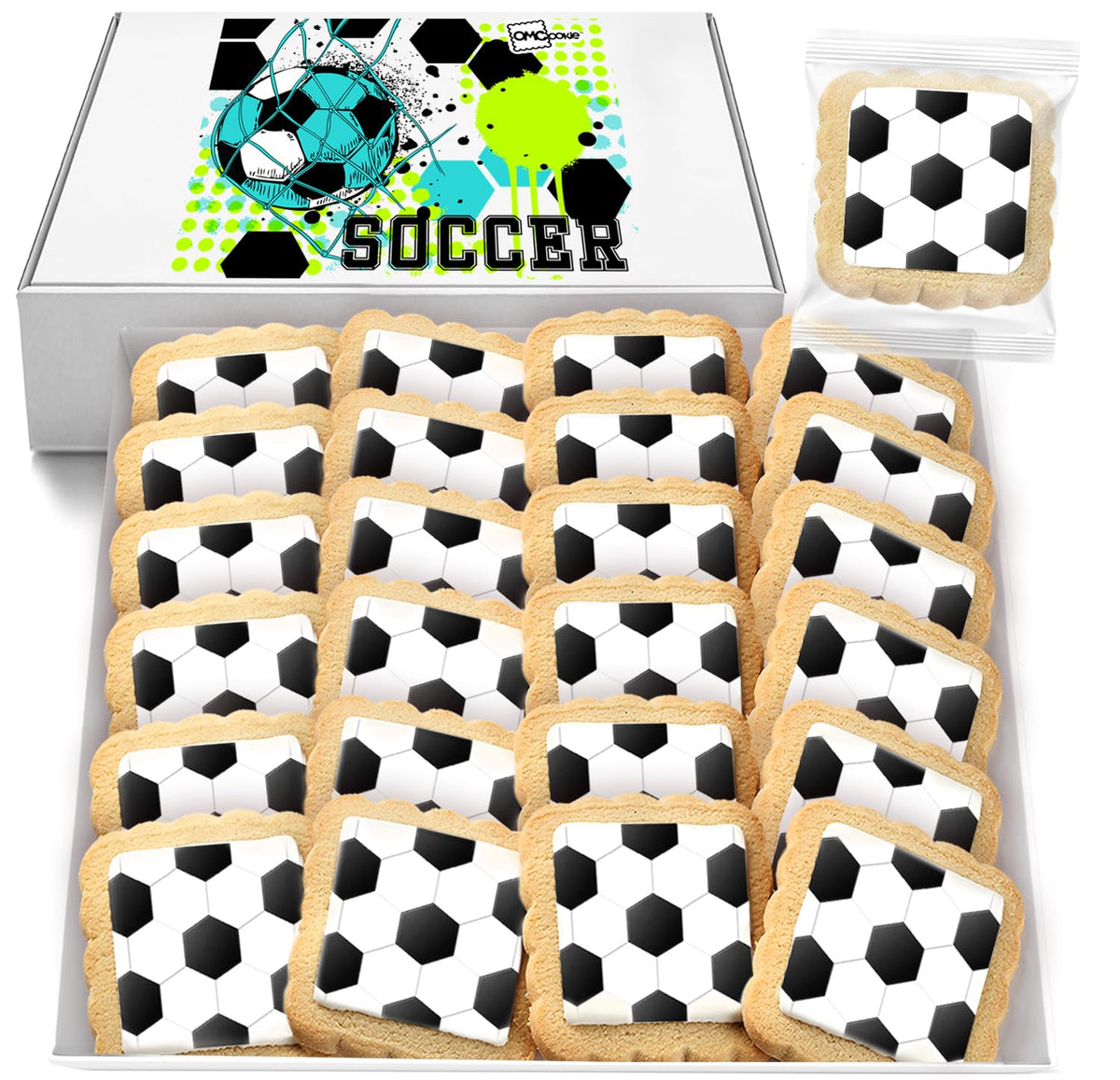 OMCookie Soccer Themed Cookies Bulk - 24 Individually Wrapped Party Favors