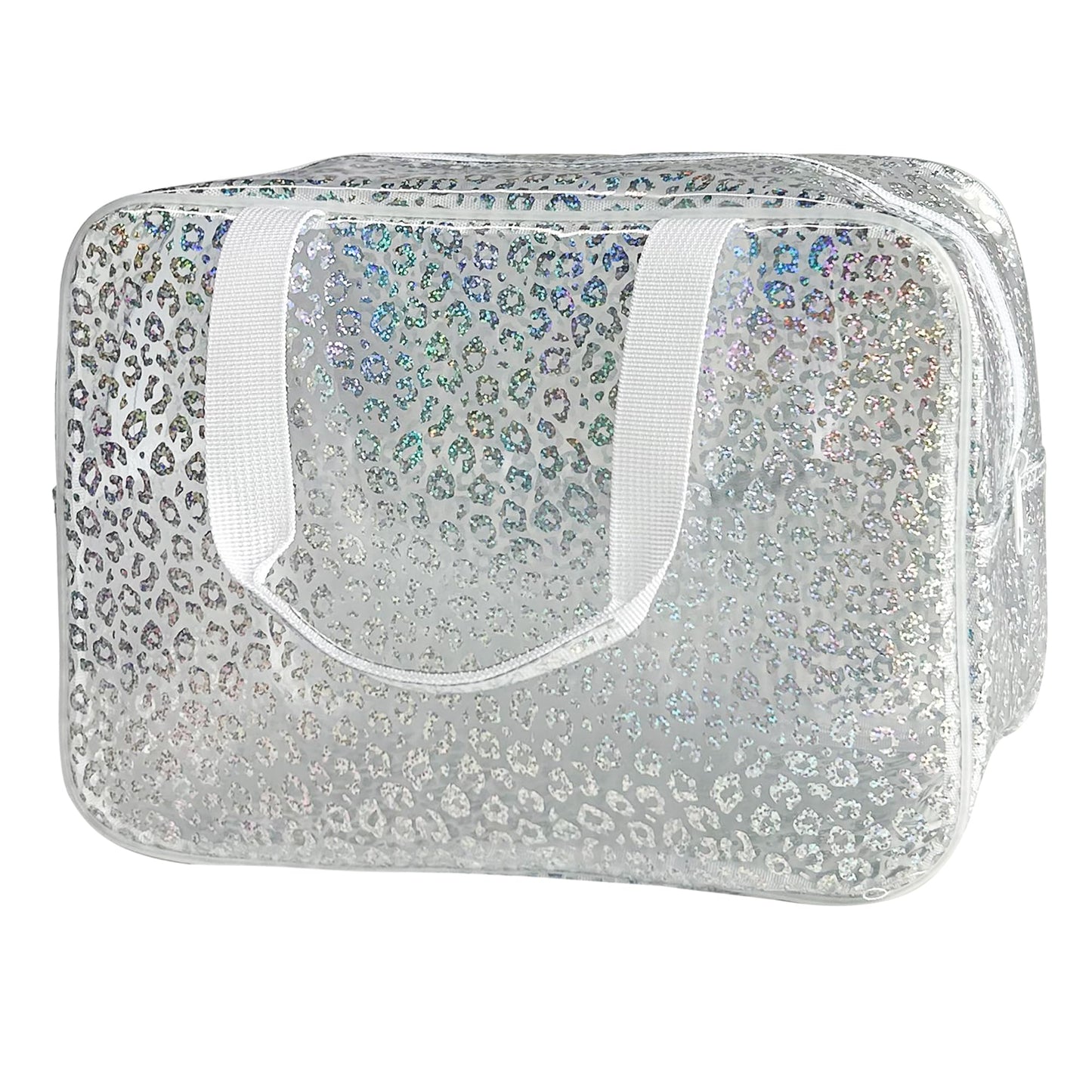 ONEART Travel Clear TPU Bag, Toiletry Carry Pouch Makeup Artist Bag, Waterproof Makeup Bags with Zipper Handle Straps (Leopard print)
