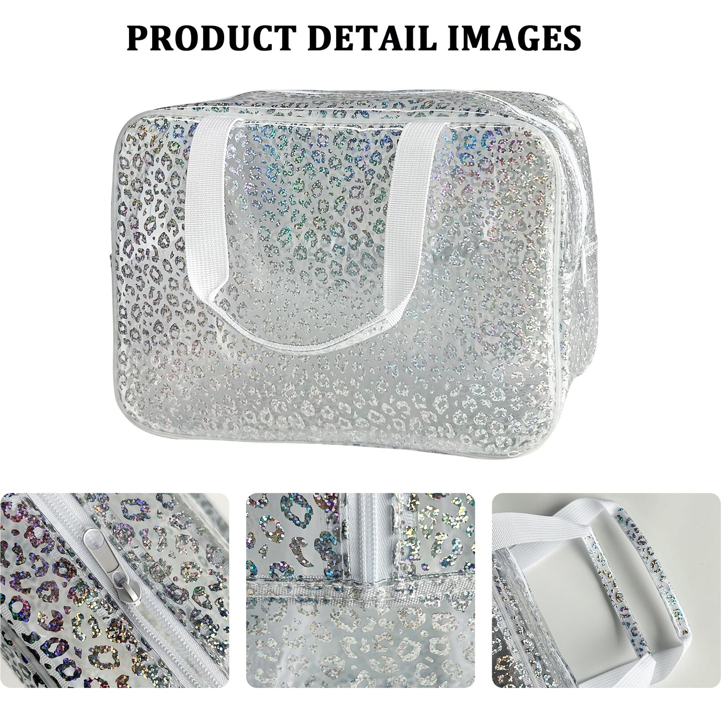 ONEART Travel Clear TPU Bag, Toiletry Carry Pouch Makeup Artist Bag, Waterproof Makeup Bags with Zipper Handle Straps (Leopard print)
