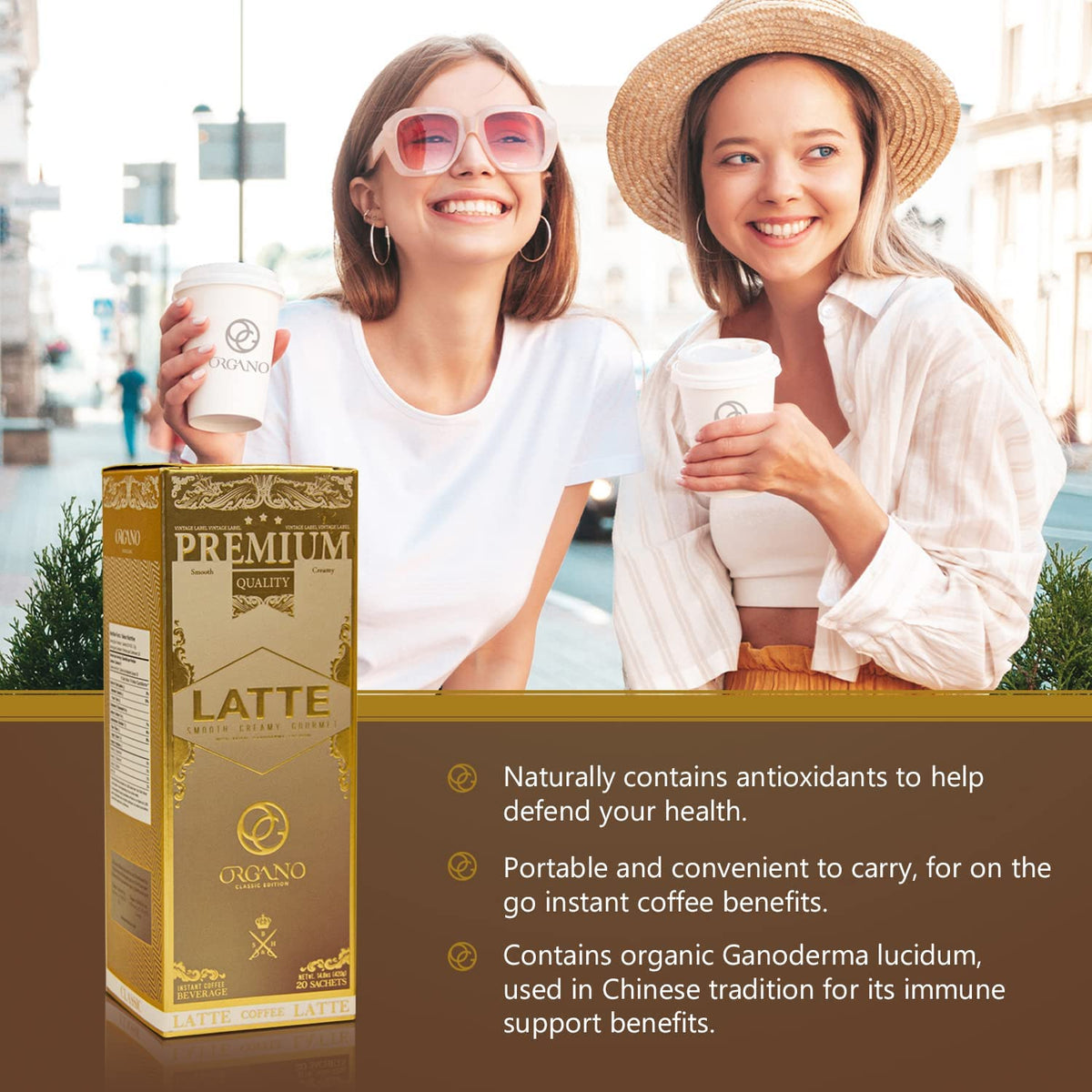 ORGANO Gourmet Cafe Latte – 3 Boxes, 60 Sachets, 100% Certified Ganoderma Lucidum