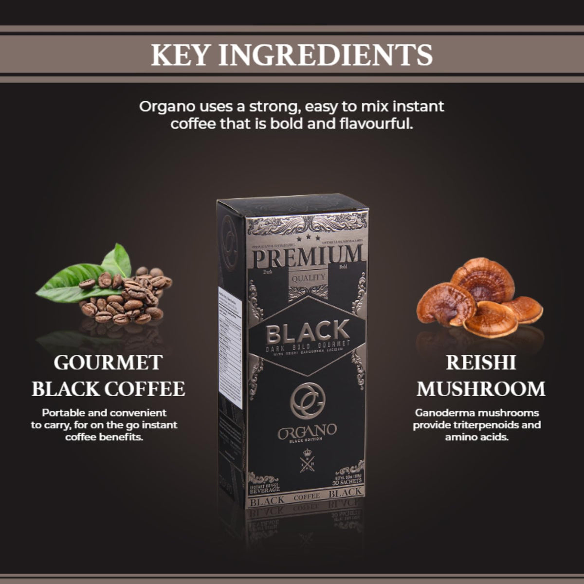 ORGANO Gourmet Black Coffee with Organic Ganoderma Lucidum – 3 Boxes, 90 Sachets