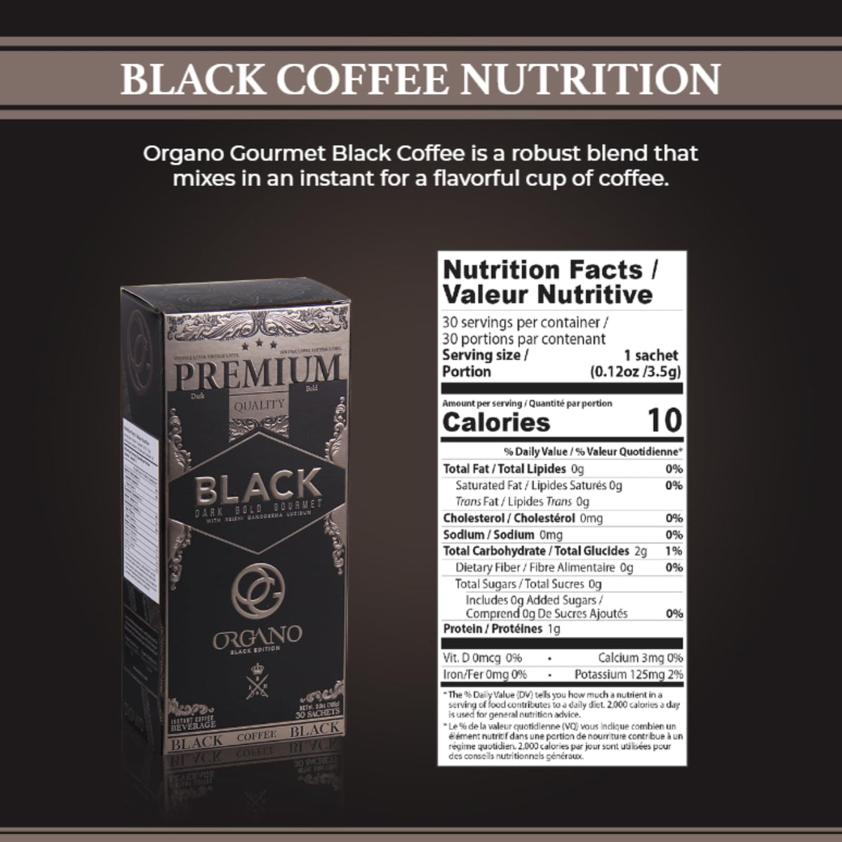 ORGANO Gourmet Black Coffee with Ganoderma Lucidum – 3 Boxes (90 Sachets) | Rich Dark Roast