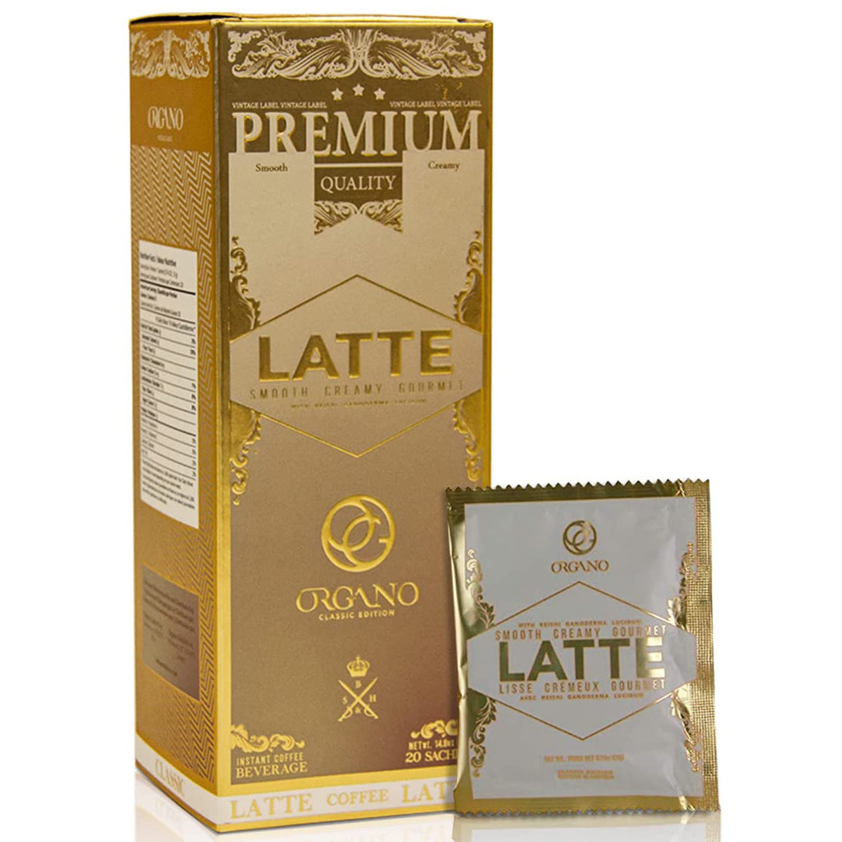ORGANO Gourmet Cafe Latte – Certified Ganoderma Lucidum, 20 Sachets