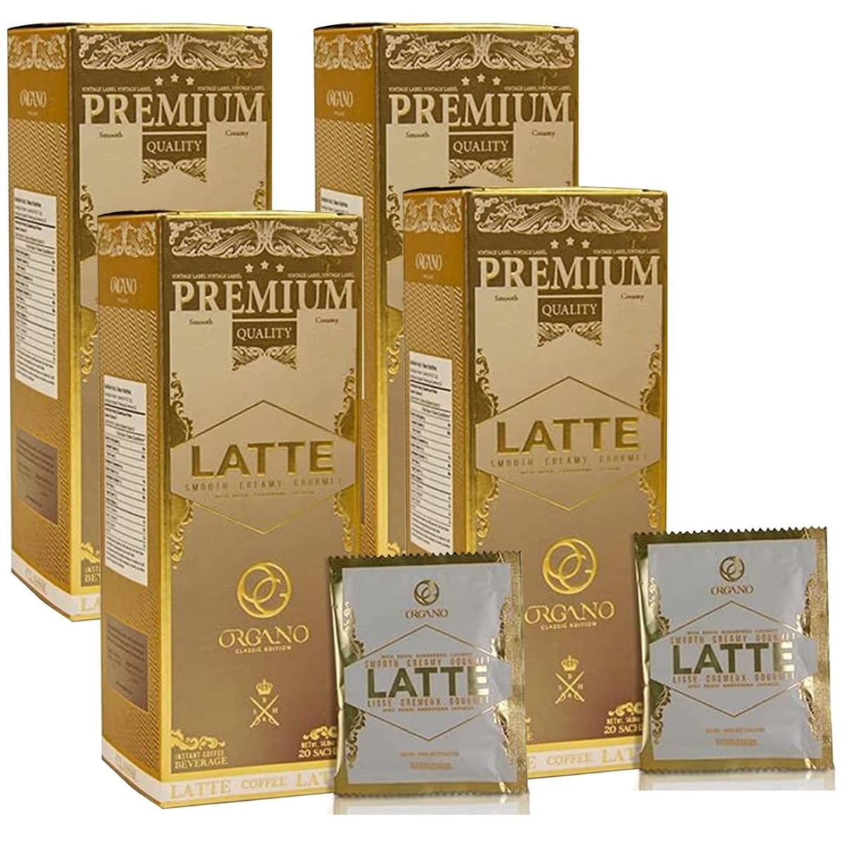ORGANO Gourmet Cafe Latte – 4 Boxes, 80 Sachets, 100% Certified Ganoderma Lucidum