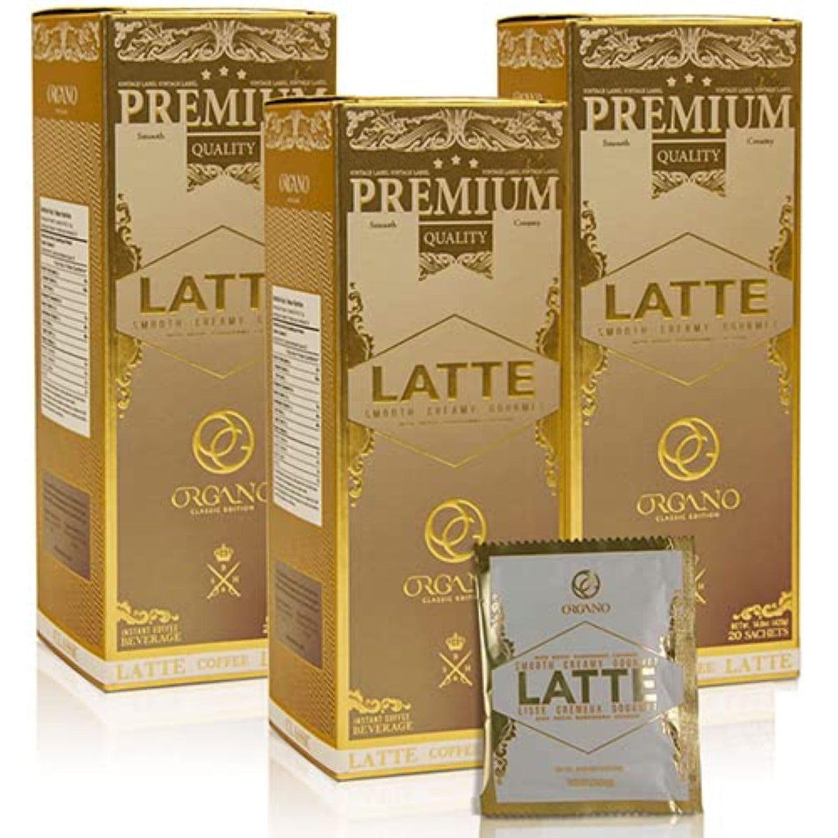 ORGANO Gourmet Cafe Latte – 3 Boxes, 60 Sachets, 100% Certified Ganoderma Lucidum